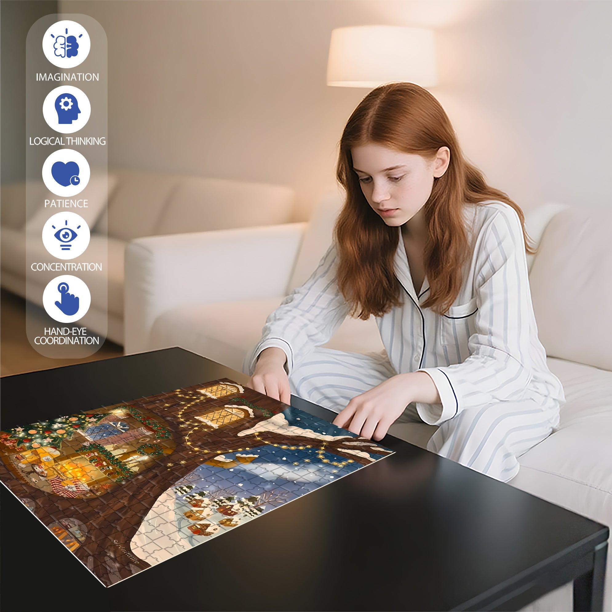 Christmas Tree House 500pcs/1000pcs Jigsaw Puzzle, Scratch-Resistant, Interactive Family Game & Brain-Boosting DIY Decor, Perfect for Halloween, Christmas & New Year Gifts, Family Puzzle Game