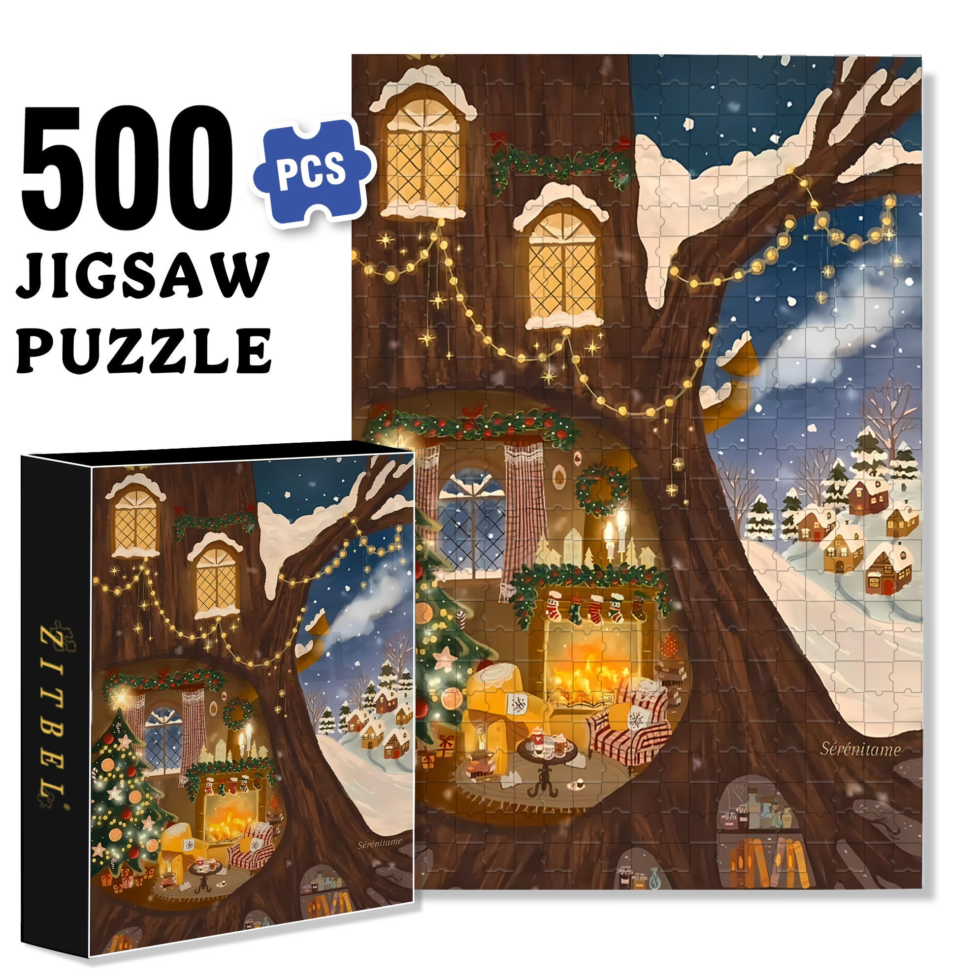 Christmas Tree House 500pcs/1000pcs Jigsaw Puzzle, Scratch-Resistant, Interactive Family Game & Brain-Boosting DIY Decor, Perfect for Halloween, Christmas & New Year Gifts, Family Puzzle Game