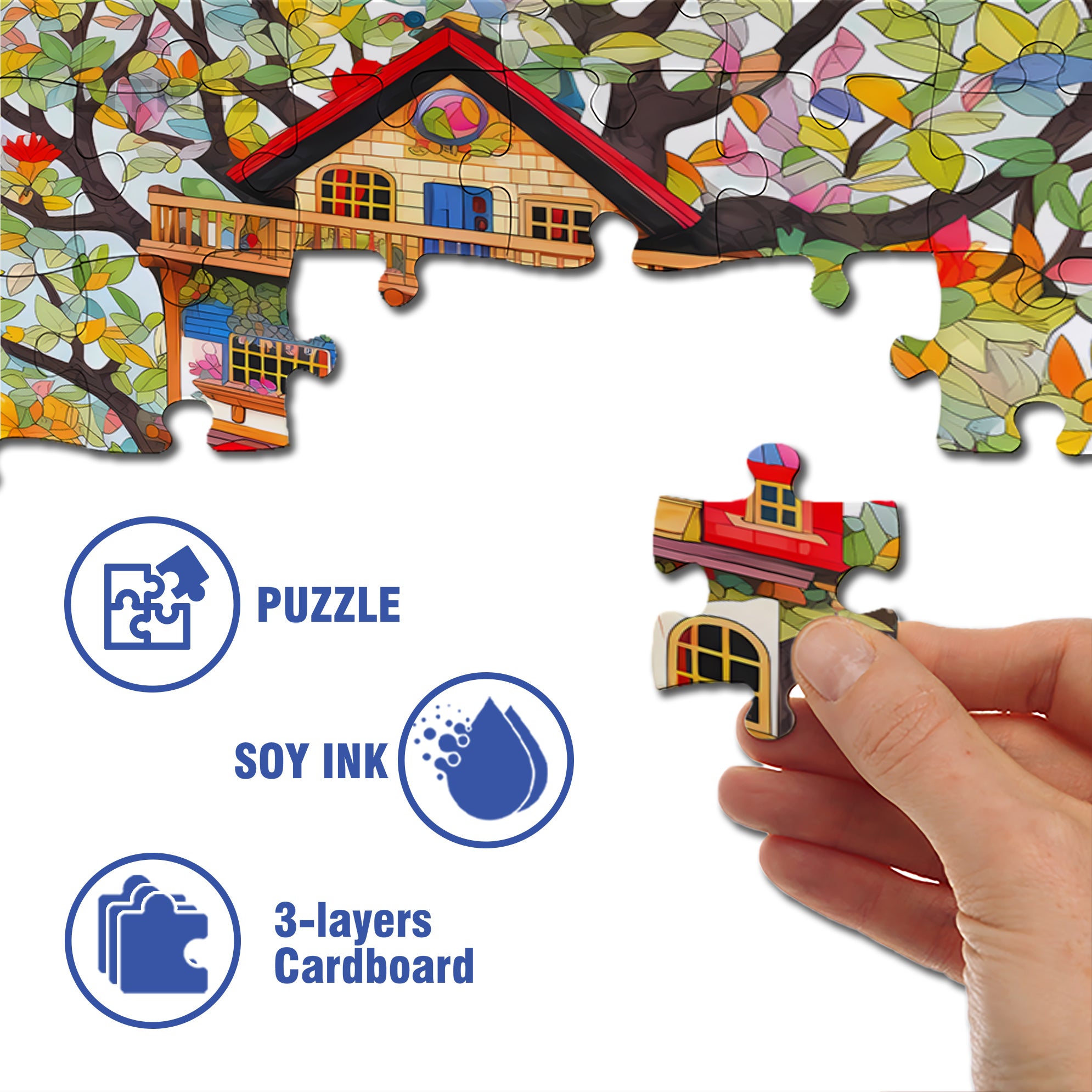 Colorful Treehouse 500pcs/1000pcs Jigsaw Puzzle, Scratch-Resistant, Interactive Family Game & Brain-Boosting DIY Decor, Perfect for Halloween, Christmas & New Year Gifts, Family Puzzle Game