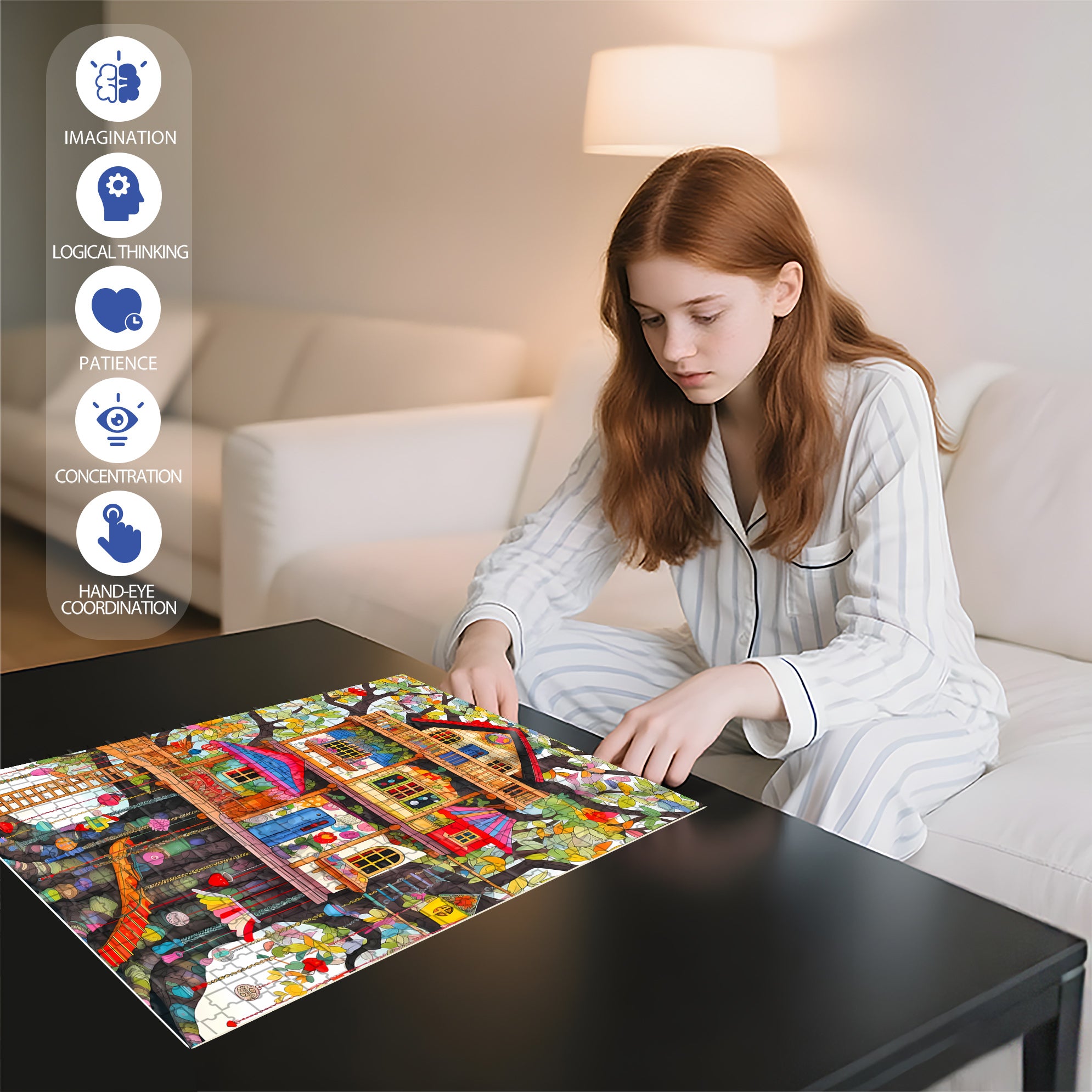 Colorful Treehouse 500pcs/1000pcs Jigsaw Puzzle, Scratch-Resistant, Interactive Family Game & Brain-Boosting DIY Decor, Perfect for Halloween, Christmas & New Year Gifts, Family Puzzle Game