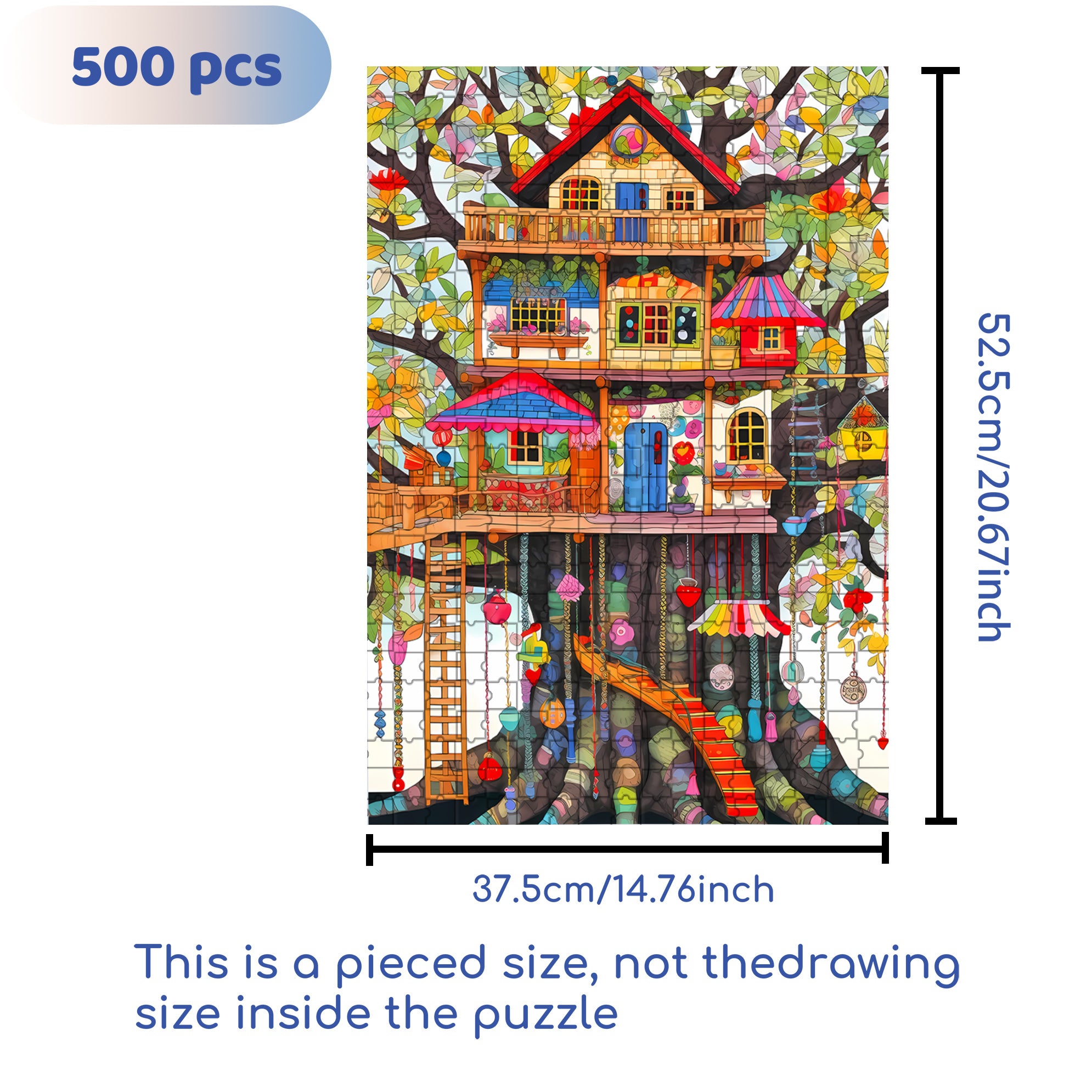 Colorful Treehouse 500pcs/1000pcs Jigsaw Puzzle, Scratch-Resistant, Interactive Family Game & Brain-Boosting DIY Decor, Perfect for Halloween, Christmas & New Year Gifts, Family Puzzle Game