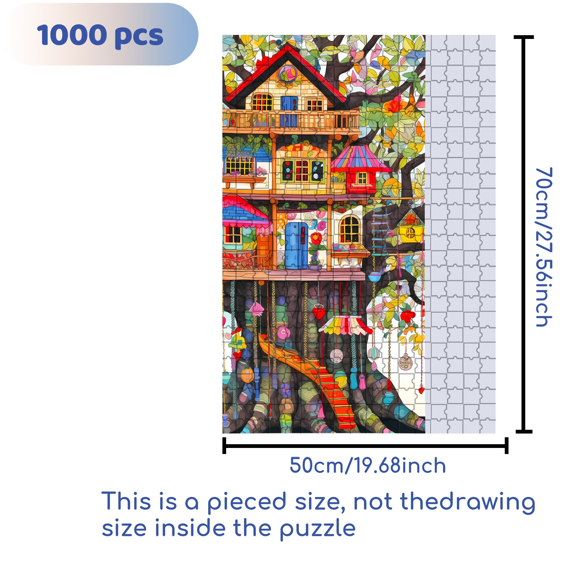 Colorful Treehouse 500pcs/1000pcs Jigsaw Puzzle, Scratch-Resistant, Interactive Family Game & Brain-Boosting DIY Decor, Perfect for Halloween, Christmas & New Year Gifts, Family Puzzle Game