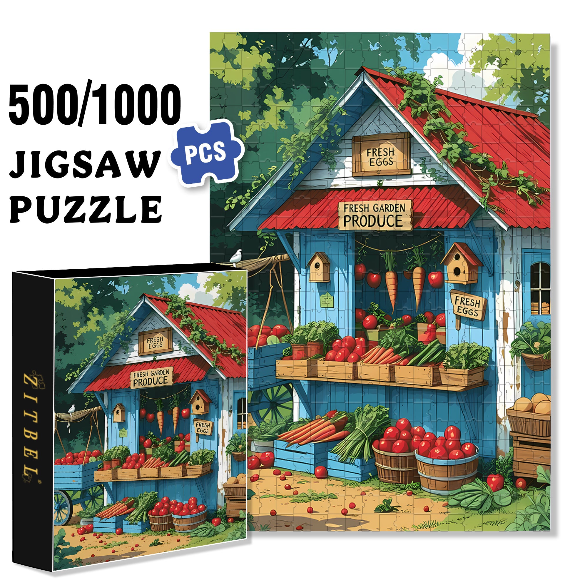 Farm Stand Fresh Produce 500pcs/1000pcs Jigsaw Puzzle, Scratch-Resistant, Interactive Family Game & Brain-Boosting DIY Decor, Perfect for Halloween, Christmas & New Year Gifts, Family Puzzle Game