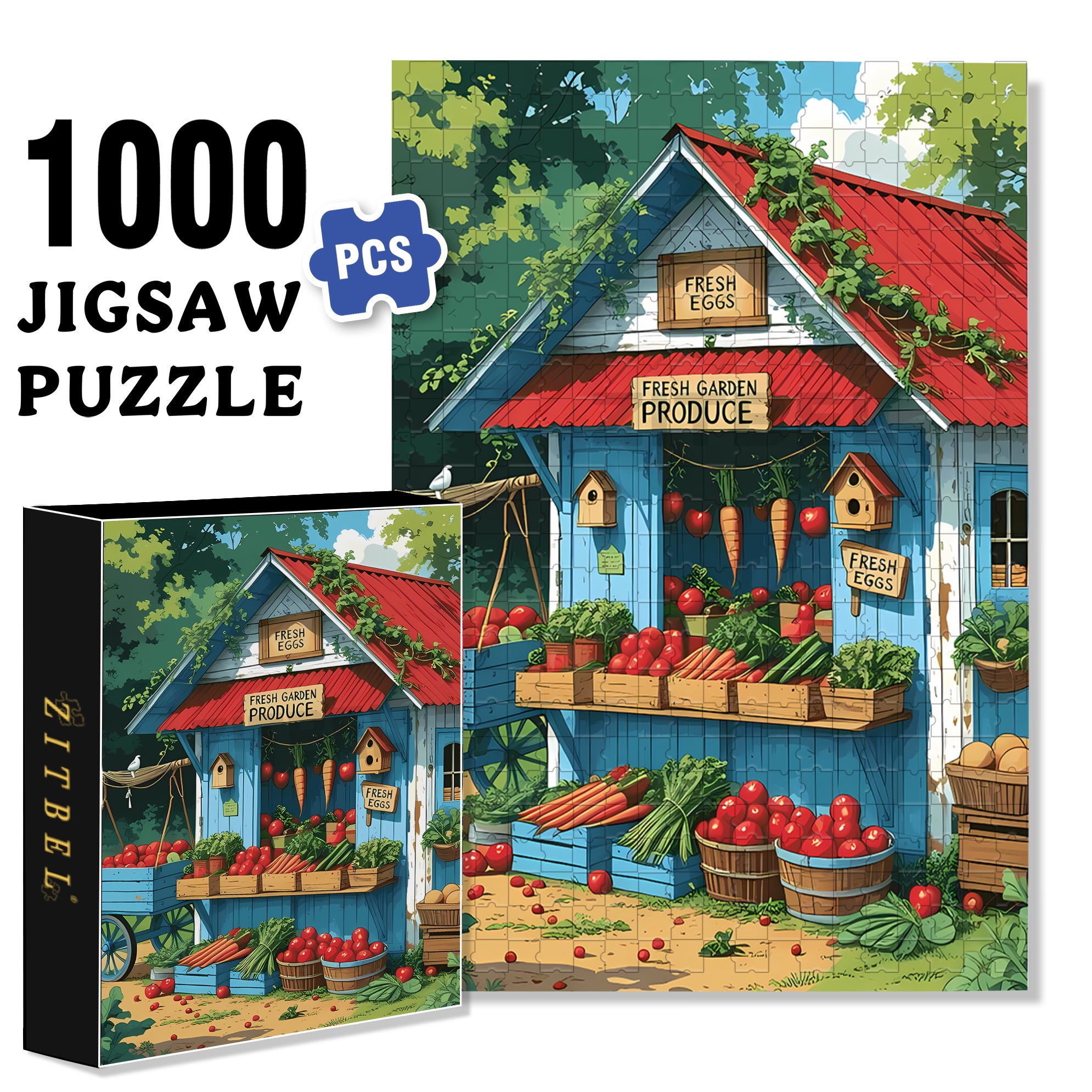 Farm Stand Fresh Produce 500pcs/1000pcs Jigsaw Puzzle, Scratch-Resistant, Interactive Family Game & Brain-Boosting DIY Decor, Perfect for Halloween, Christmas & New Year Gifts, Family Puzzle Game