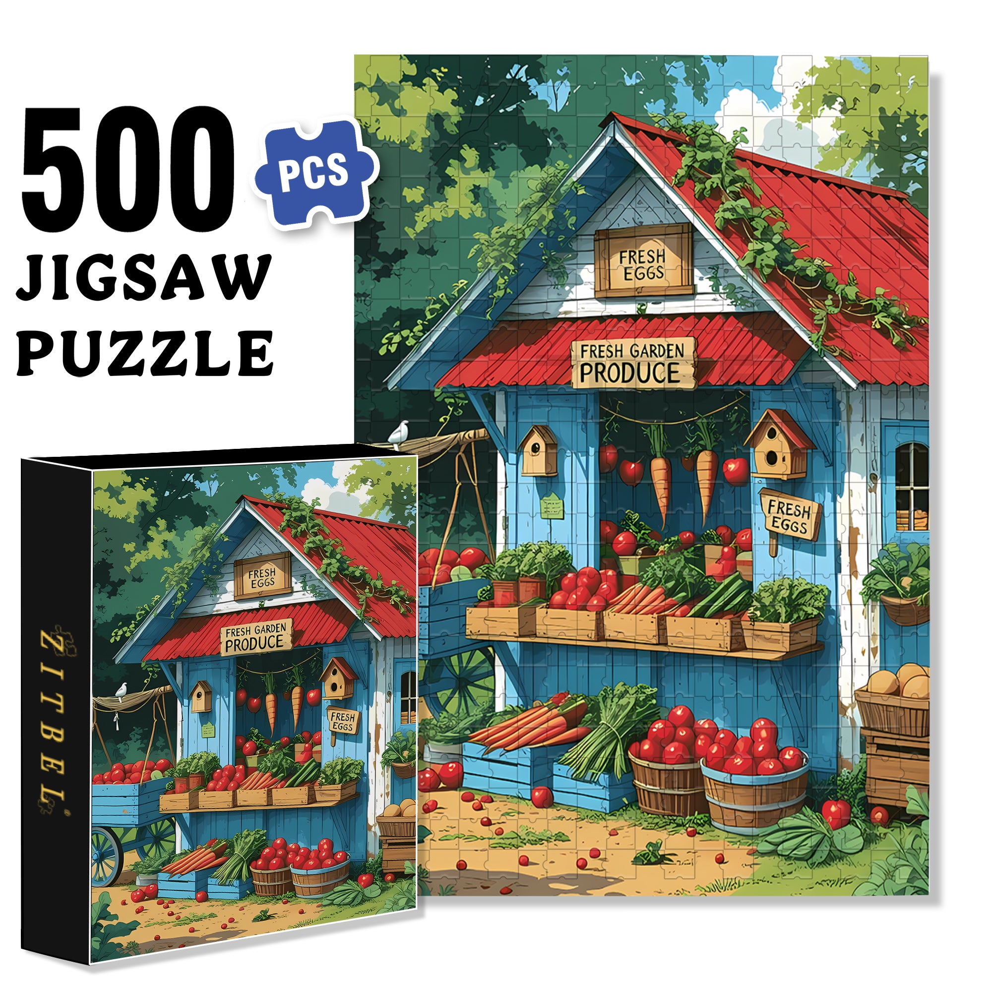 Farm Stand Fresh Produce 500pcs/1000pcs Jigsaw Puzzle, Scratch-Resistant, Interactive Family Game & Brain-Boosting DIY Decor, Perfect for Halloween, Christmas & New Year Gifts, Family Puzzle Game
