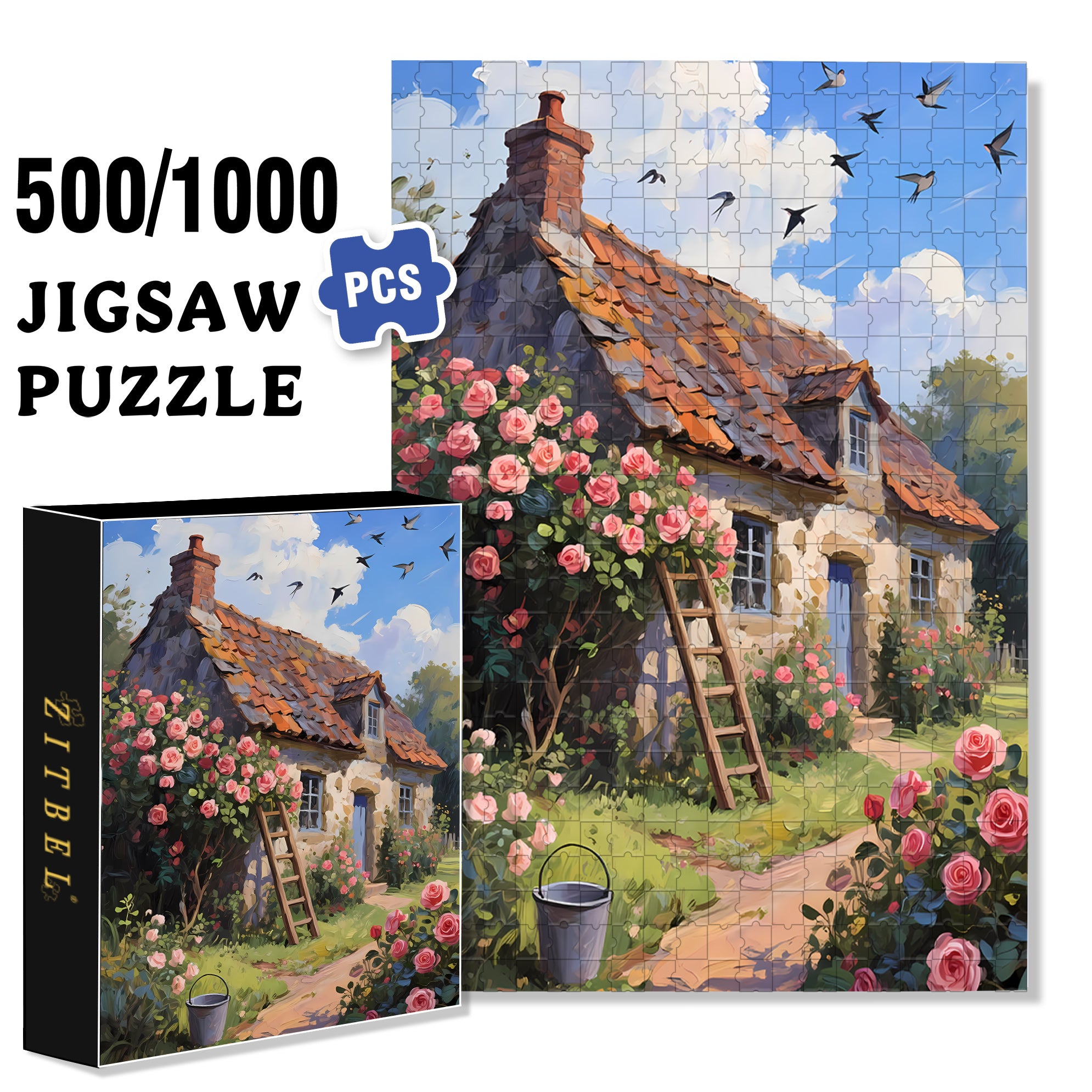 Happy Hometown 500pcs/1000pcs Jigsaw Puzzle, Scratch-Resistant, Interactive Family Game & Brain-Boosting DIY Decor, Perfect for Halloween, Christmas & New Year Gifts, Family Puzzle Game