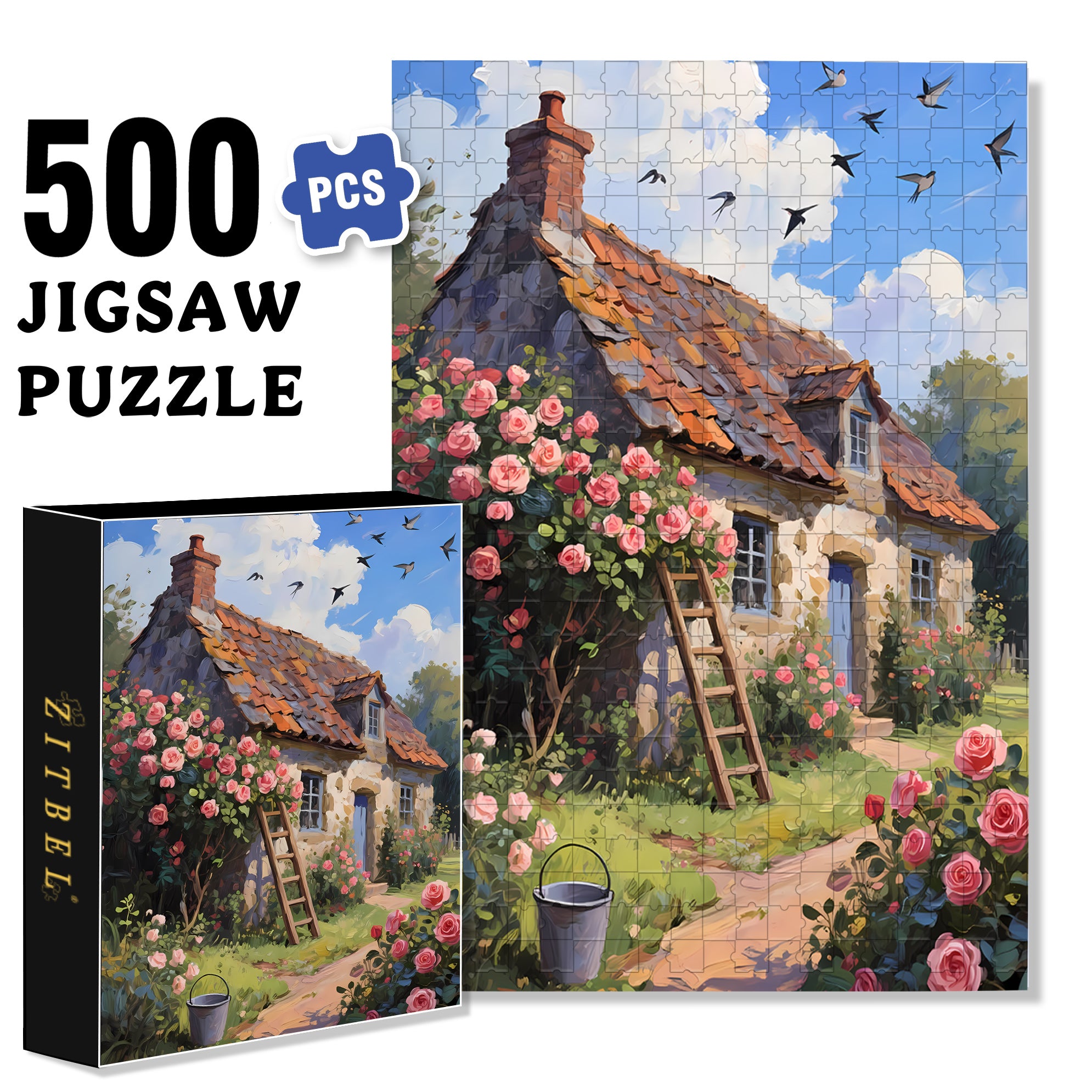 Happy Hometown 500pcs/1000pcs Jigsaw Puzzle, Scratch-Resistant, Interactive Family Game & Brain-Boosting DIY Decor, Perfect for Halloween, Christmas & New Year Gifts, Family Puzzle Game