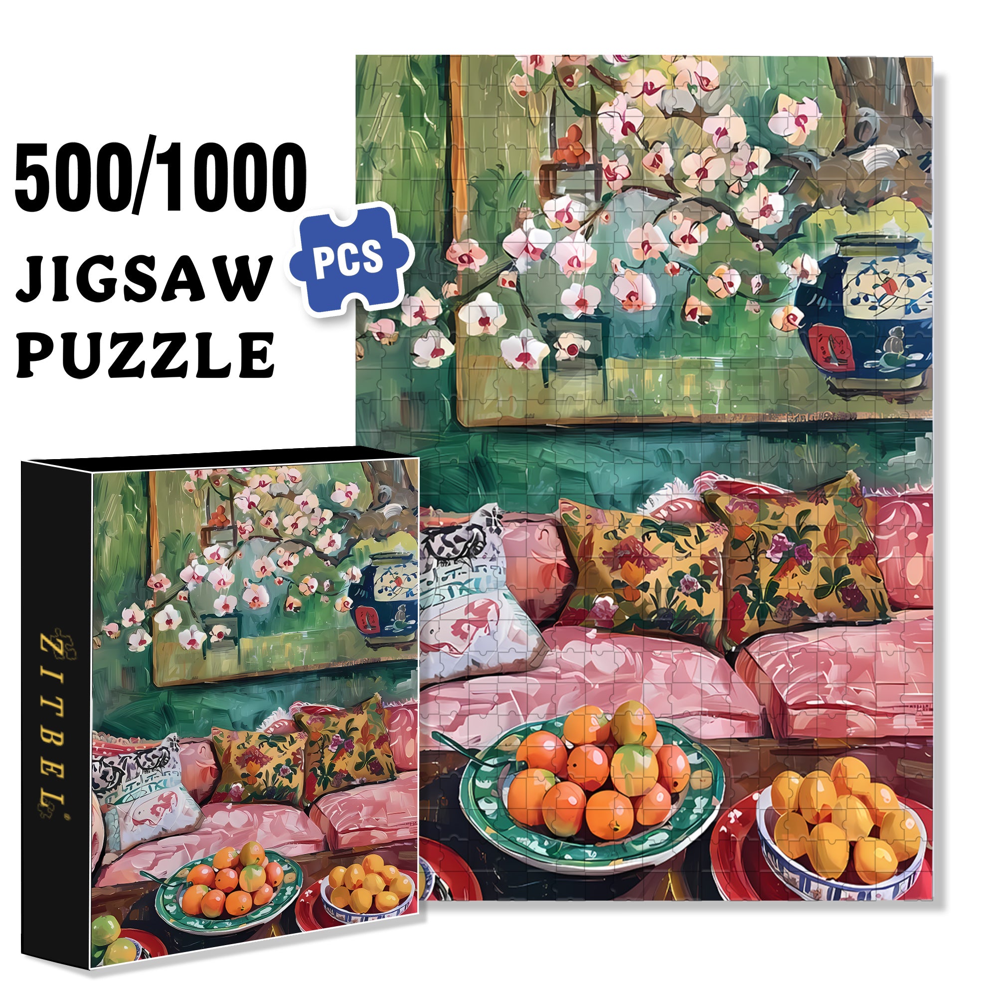 Living Room 500pcs/1000pcs Jigsaw Puzzle, Scratch-Resistant, Interactive Family Game & Brain-Boosting DIY Decor, Perfect for Halloween, Christmas & New Year Gifts, Family Puzzle Game