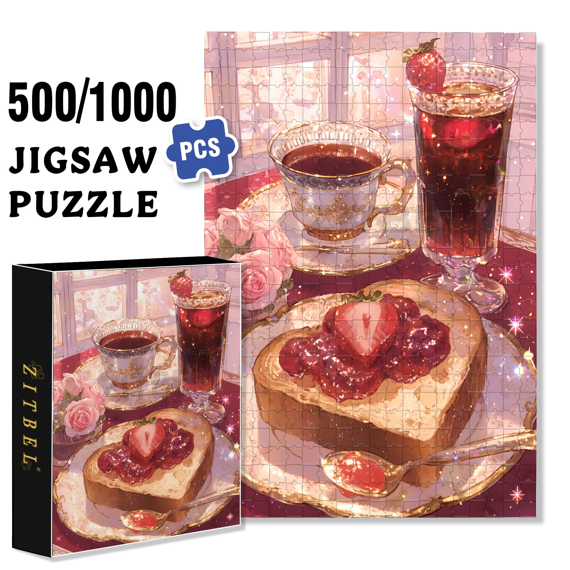 Love's Afternoon Tea 500pcs/1000pcs Jigsaw Puzzle, Scratch-Resistant, Interactive Family Game & Brain-Boosting DIY Decor, Perfect for Halloween, Christmas & New Year Gifts, Family Puzzle Game