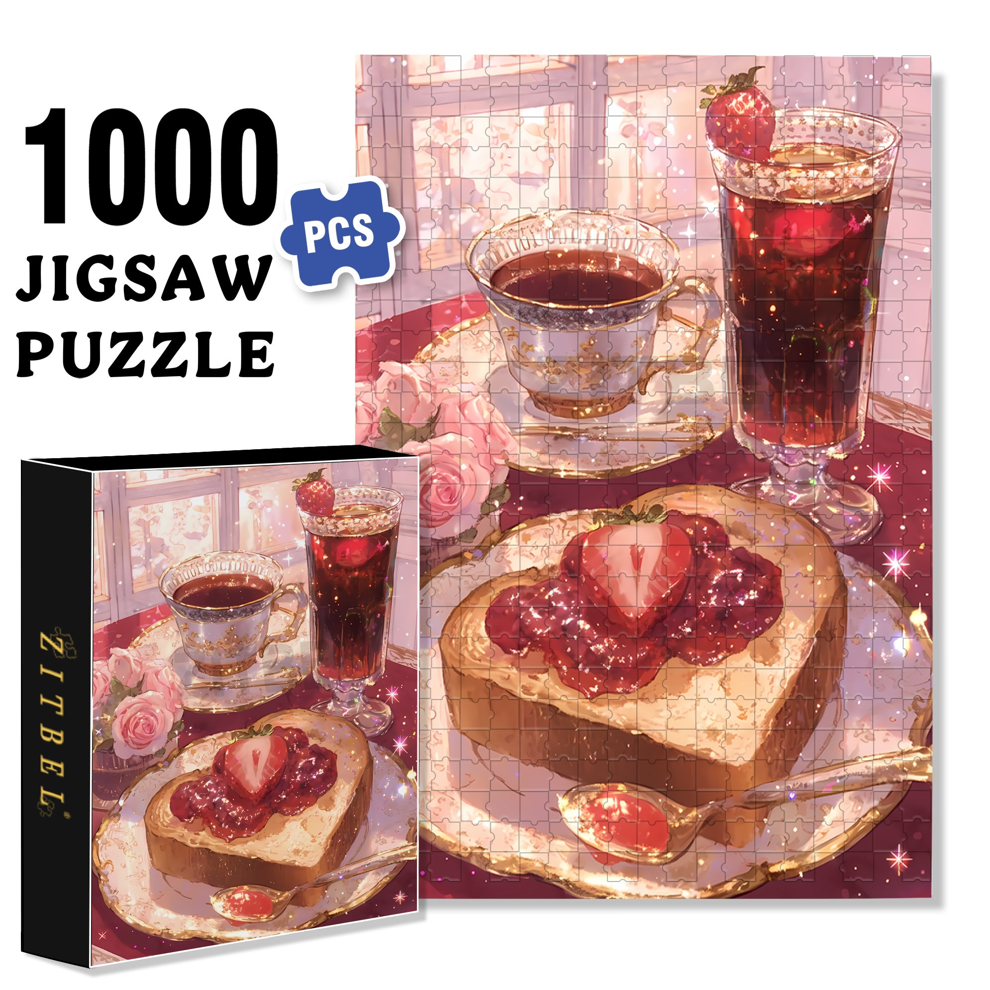 Love's Afternoon Tea 500pcs/1000pcs Jigsaw Puzzle, Scratch-Resistant, Interactive Family Game & Brain-Boosting DIY Decor, Perfect for Halloween, Christmas & New Year Gifts, Family Puzzle Game