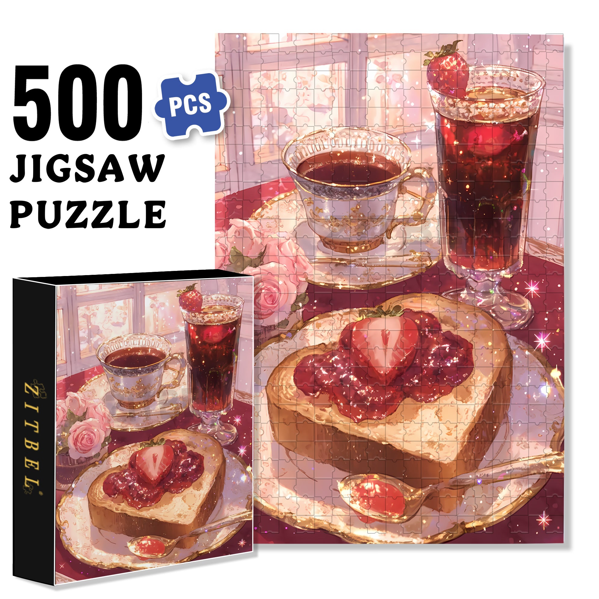 Love's Afternoon Tea 500pcs/1000pcs Jigsaw Puzzle, Scratch-Resistant, Interactive Family Game & Brain-Boosting DIY Decor, Perfect for Halloween, Christmas & New Year Gifts, Family Puzzle Game