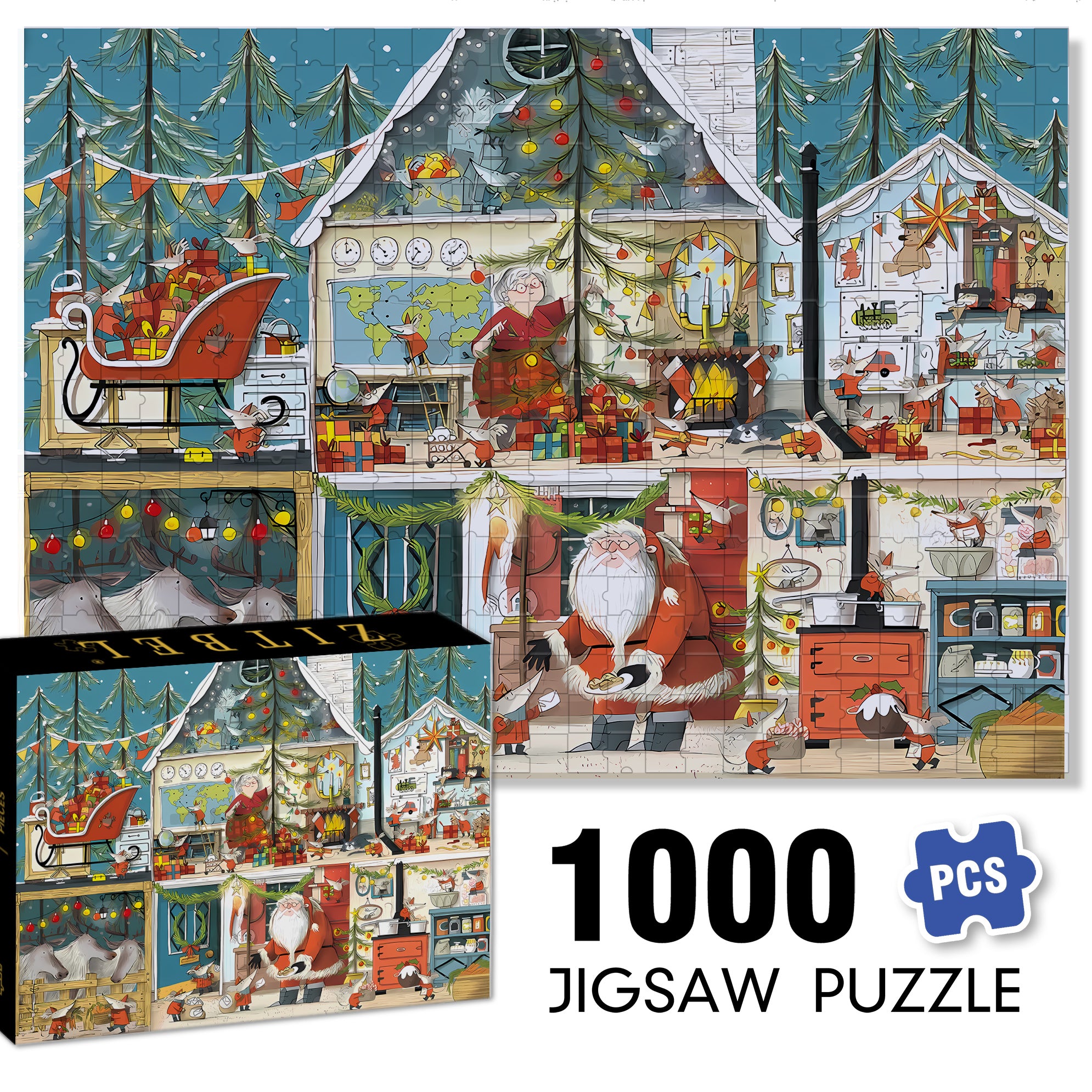 On Christmas Day 500pcs/1000pcs Jigsaw Puzzle, Scratch-Resistant, Interactive Family Game & Brain-Boosting DIY Decor, Perfect for Halloween, Christmas & New Year Gifts, Family Puzzle Game