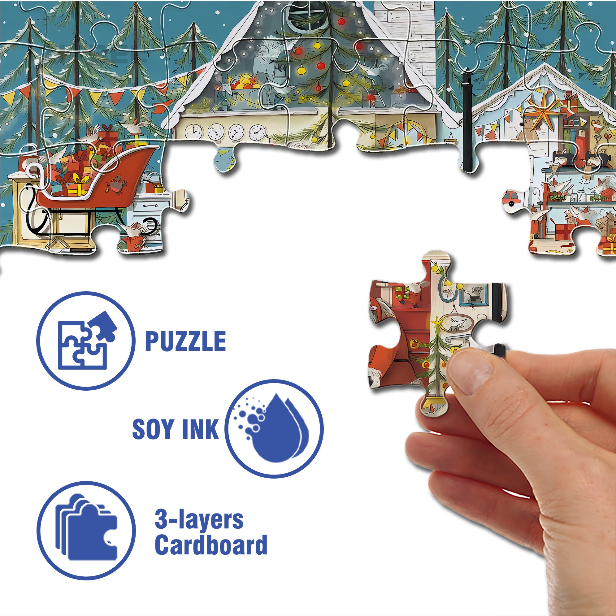 On Christmas Day 500pcs/1000pcs Jigsaw Puzzle, Scratch-Resistant, Interactive Family Game & Brain-Boosting DIY Decor, Perfect for Halloween, Christmas & New Year Gifts, Family Puzzle Game