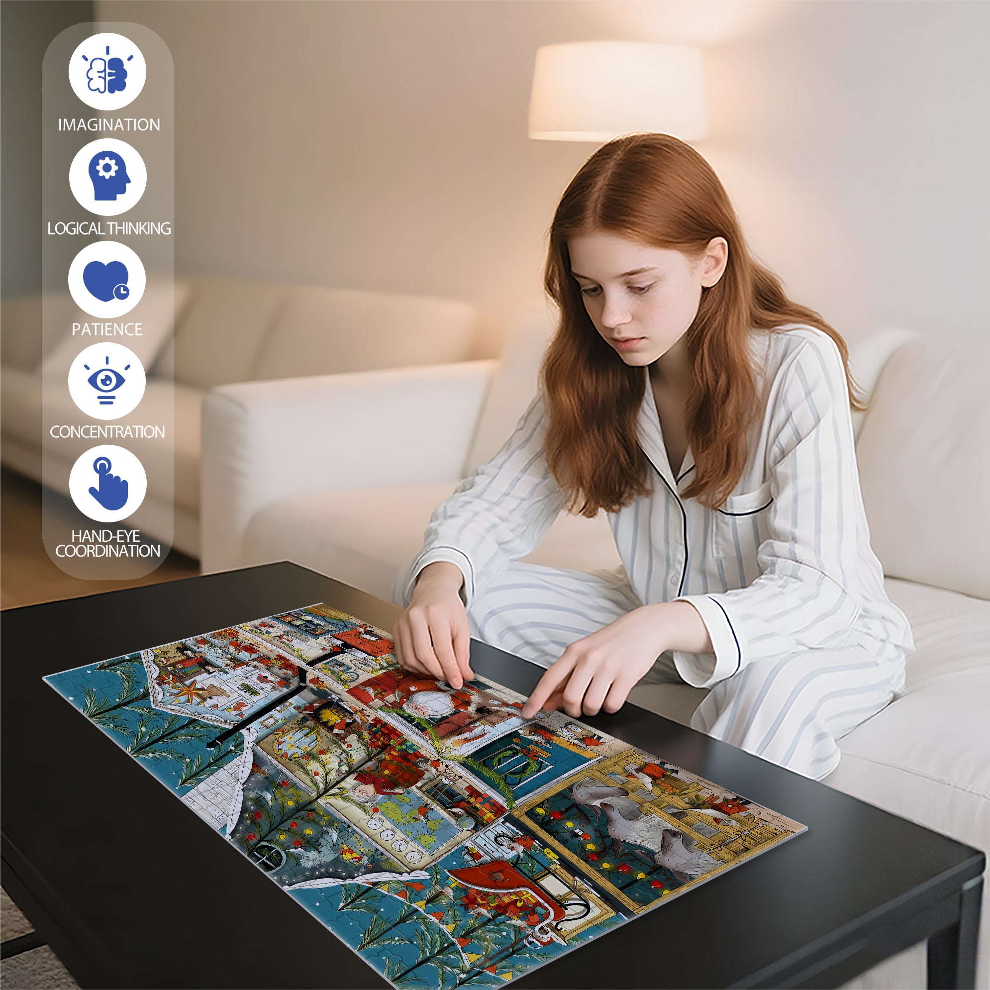 On Christmas Day 500pcs/1000pcs Jigsaw Puzzle, Scratch-Resistant, Interactive Family Game & Brain-Boosting DIY Decor, Perfect for Halloween, Christmas & New Year Gifts, Family Puzzle Game