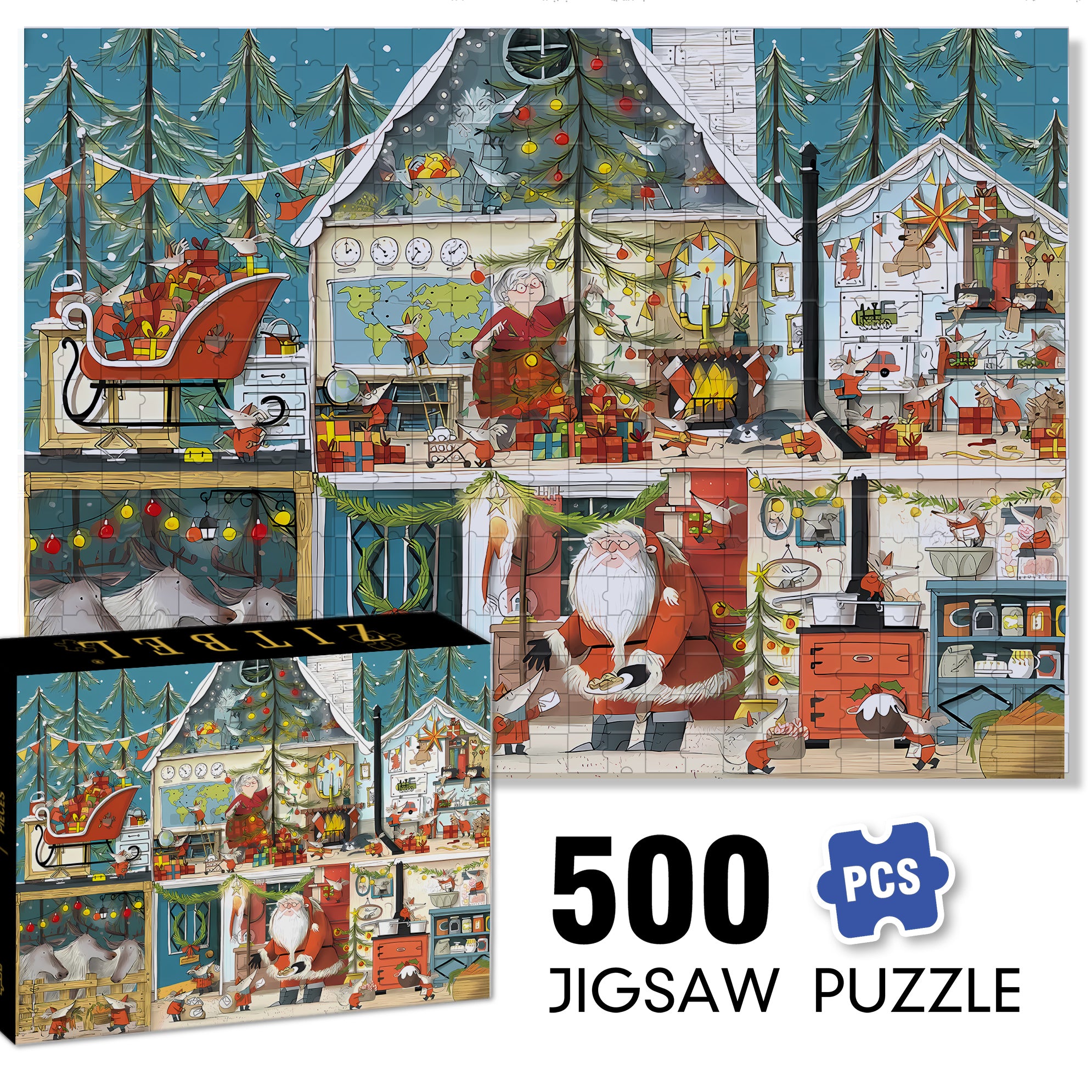 On Christmas Day 500pcs/1000pcs Jigsaw Puzzle, Scratch-Resistant, Interactive Family Game & Brain-Boosting DIY Decor, Perfect for Halloween, Christmas & New Year Gifts, Family Puzzle Game