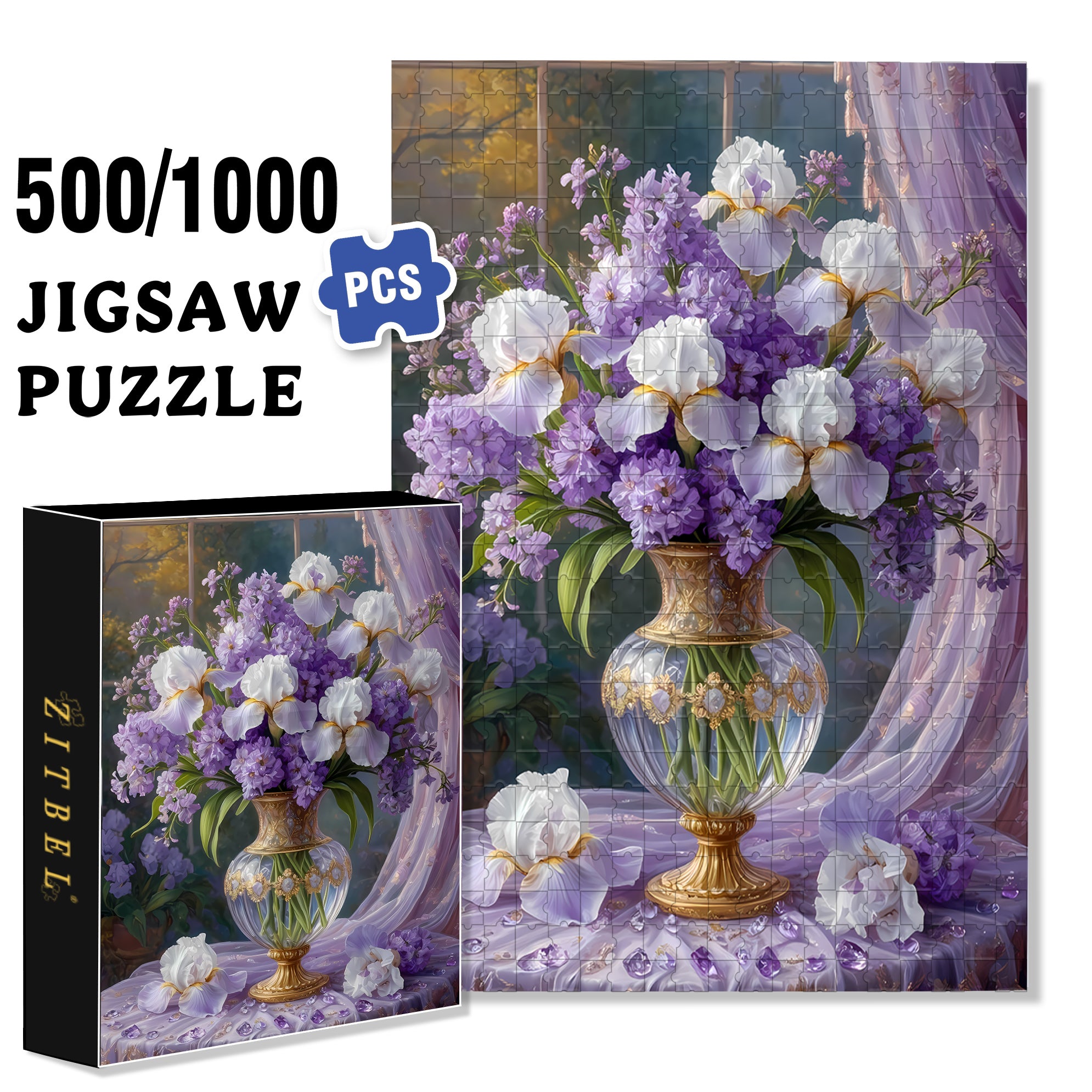 Purple Tones 500pcs/1000pcs Jigsaw Puzzle, Scratch-Resistant, Interactive Family Game & Brain-Boosting DIY Decor, Perfect for Halloween, Christmas & New Year Gifts, Family Puzzle Game