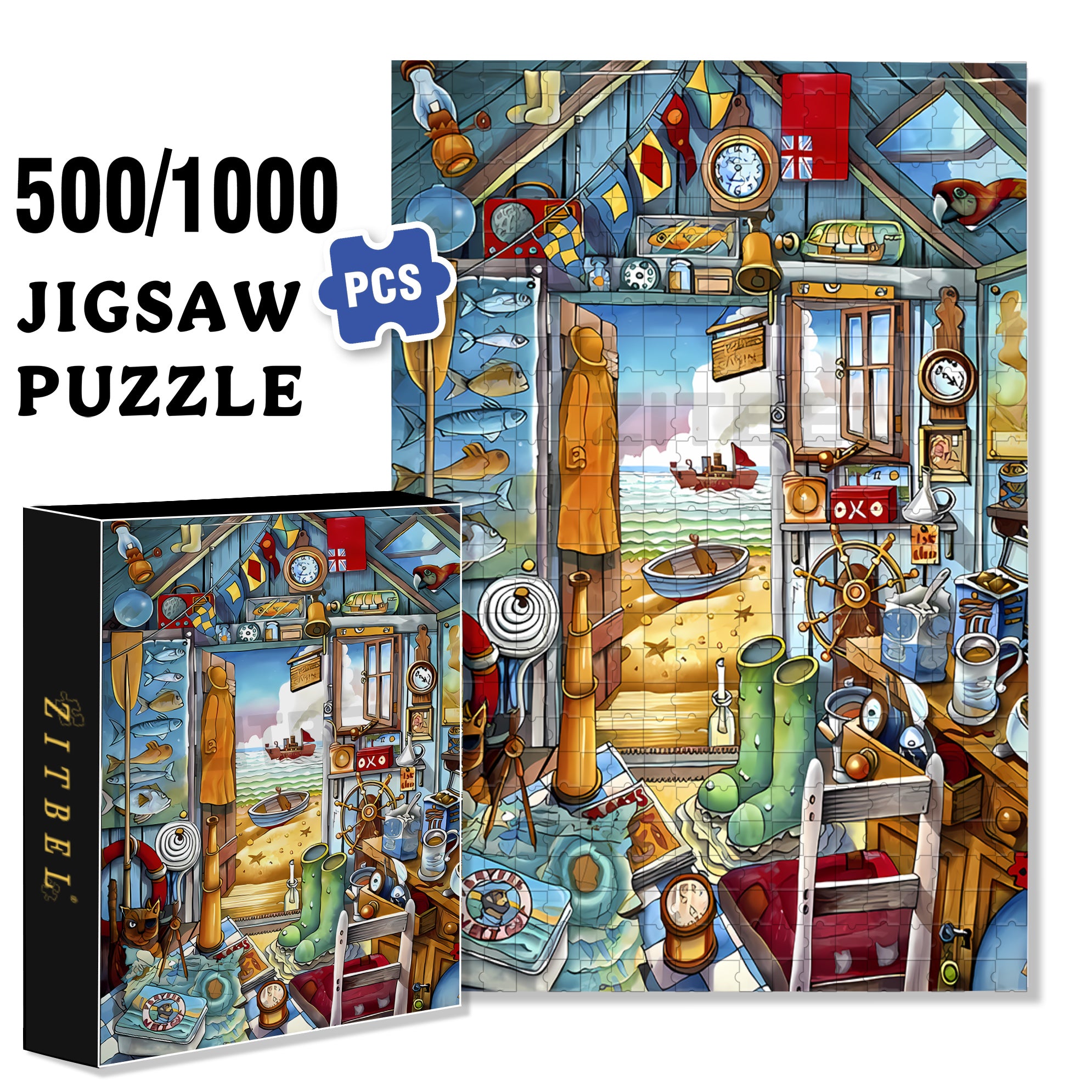 Sandbeach 500pcs/1000pcs Jigsaw Puzzle, Scratch-Resistant, Interactive Family Game & Brain-Boosting DIY Decor, Perfect for Halloween, Christmas & New Year Gifts, Family Puzzle Game