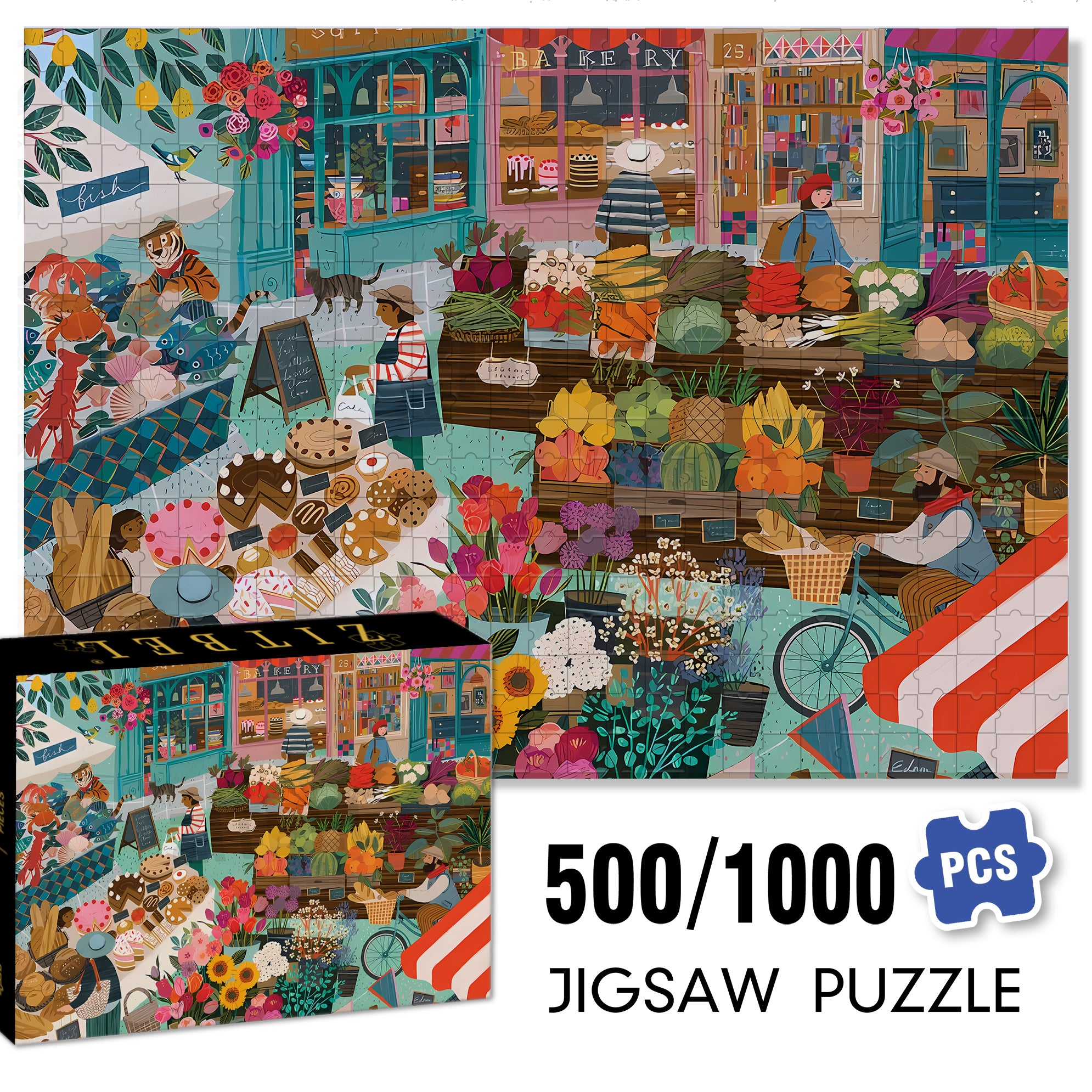 Shopping Day 500pcs/1000pcs Jigsaw Puzzle, Scratch-Resistant, Interactive Family Game & Brain-Boosting DIY Decor, Perfect for Halloween, Christmas & New Year Gifts, Family Puzzle Game
