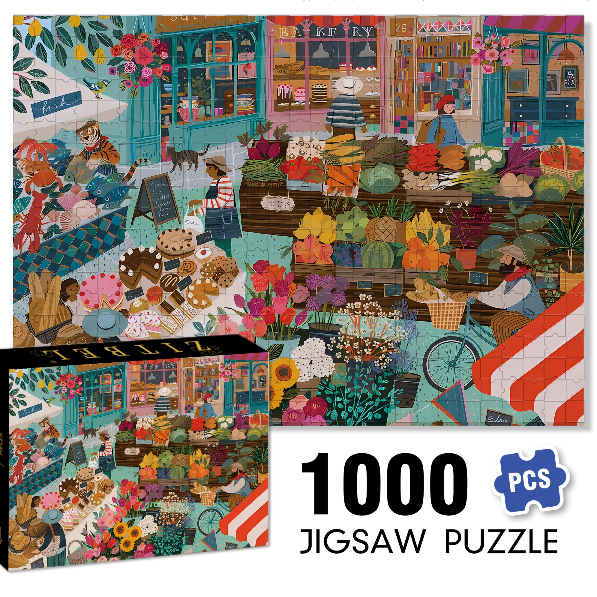 Shopping Day 500pcs/1000pcs Jigsaw Puzzle, Scratch-Resistant, Interactive Family Game & Brain-Boosting DIY Decor, Perfect for Halloween, Christmas & New Year Gifts, Family Puzzle Game