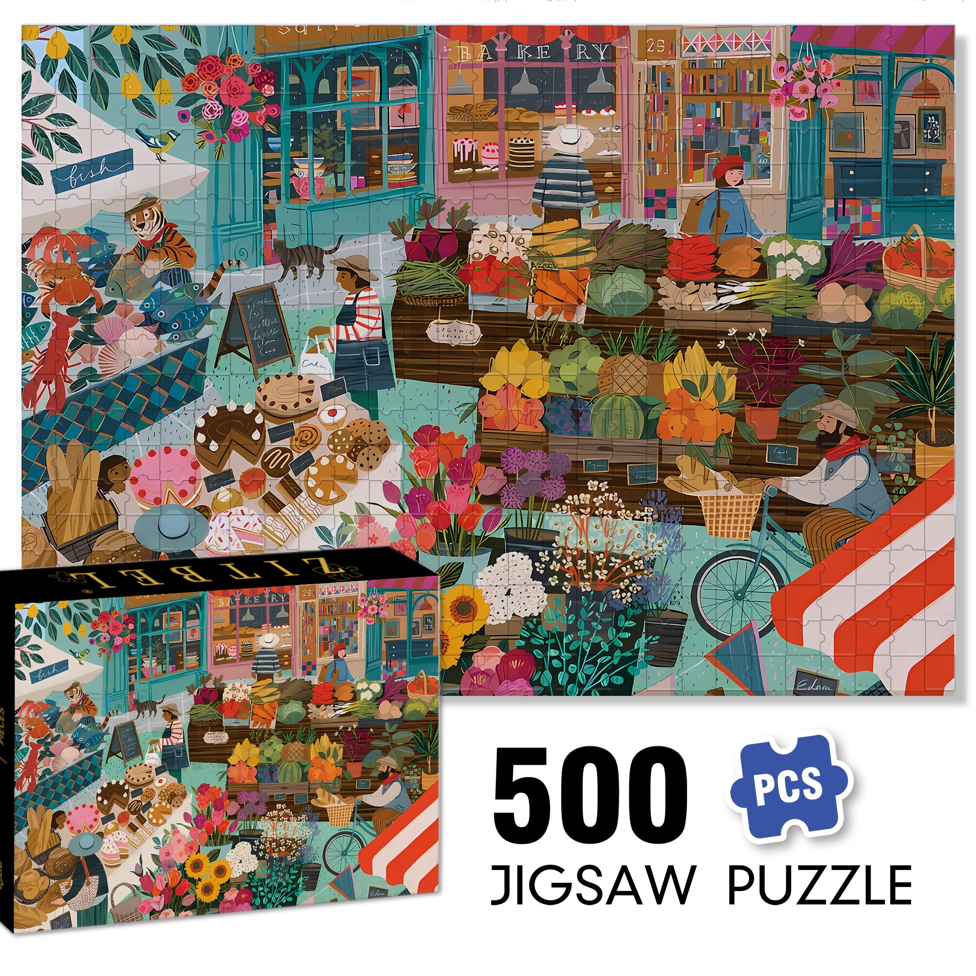 Shopping Day 500pcs/1000pcs Jigsaw Puzzle, Scratch-Resistant, Interactive Family Game & Brain-Boosting DIY Decor, Perfect for Halloween, Christmas & New Year Gifts, Family Puzzle Game