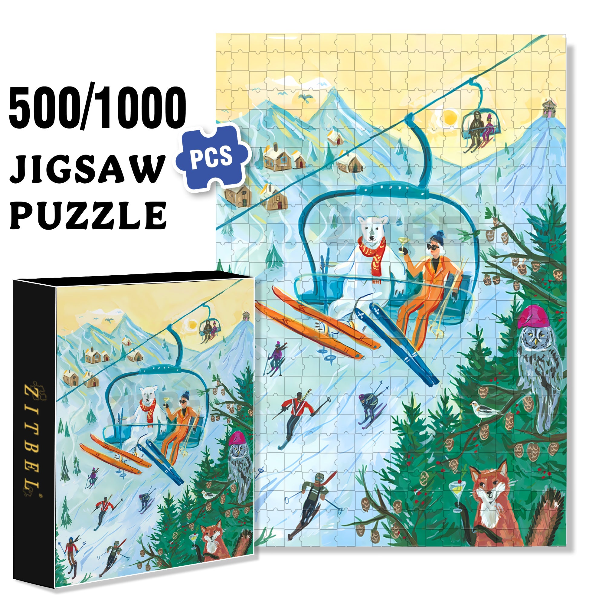 Sleigh 500pcs/1000pcs Jigsaw Puzzle, Scratch-Resistant, Interactive Family Game & Brain-Boosting DIY Decor, Perfect for Halloween, Christmas & New Year Gifts, Family Puzzle Game