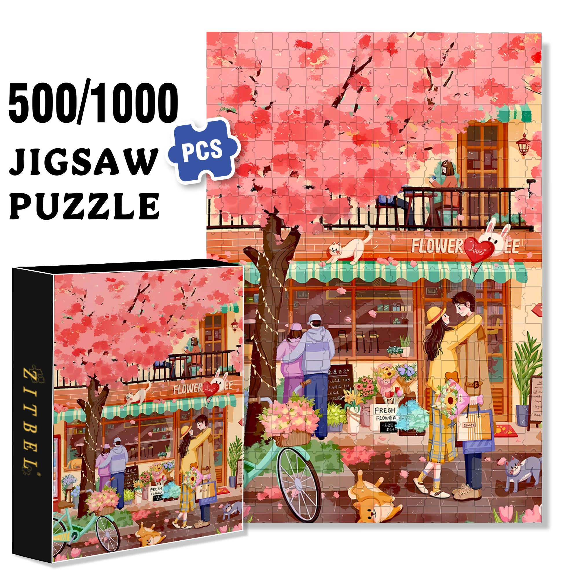 Sweet Love 500pcs/1000pcs Jigsaw Puzzle, Scratch-Resistant, Interactive Family Game & Brain-Boosting DIY Decor, Perfect for Halloween, Christmas & New Year Gifts, Family Puzzle Game