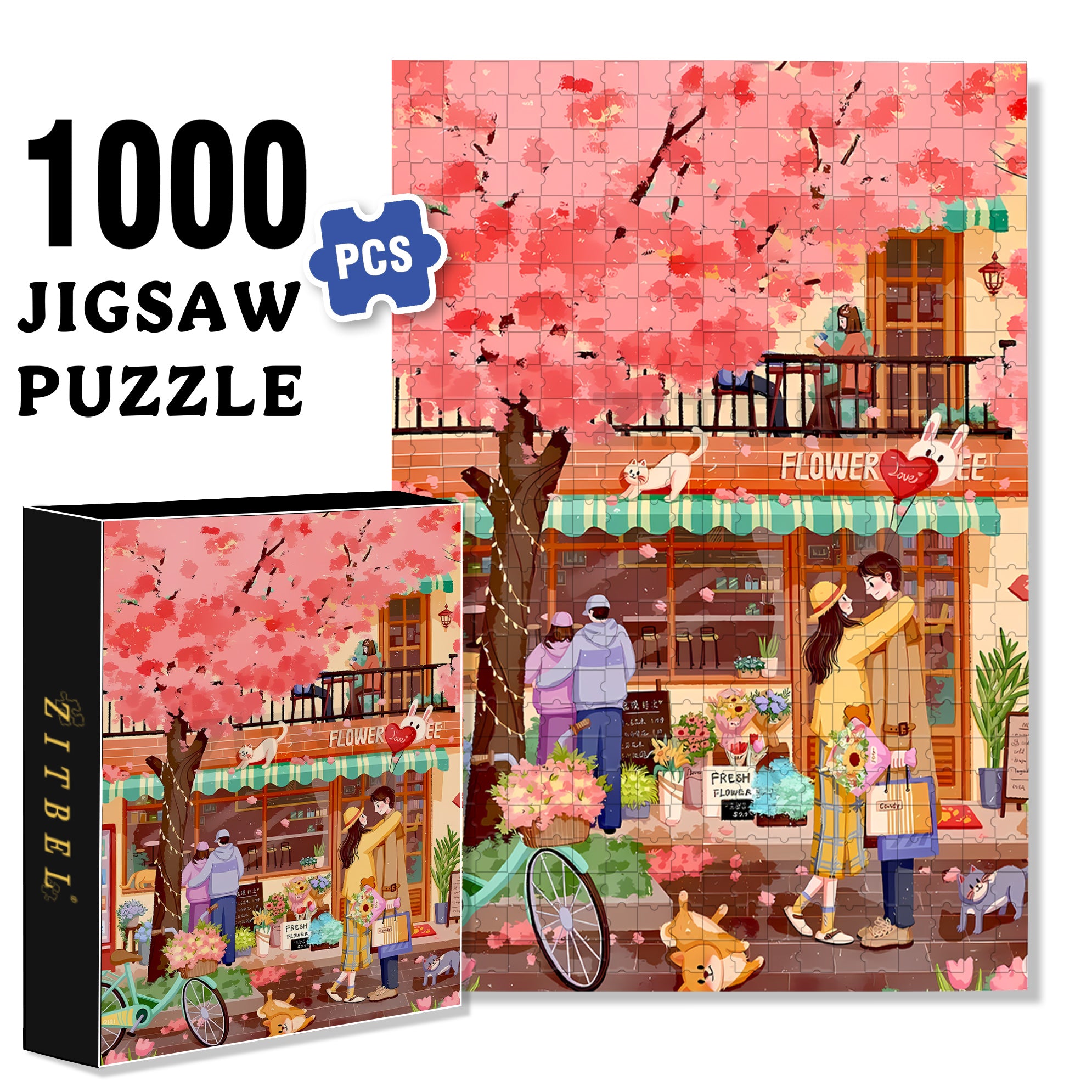 Sweet Love 500pcs/1000pcs Jigsaw Puzzle, Scratch-Resistant, Interactive Family Game & Brain-Boosting DIY Decor, Perfect for Halloween, Christmas & New Year Gifts, Family Puzzle Game