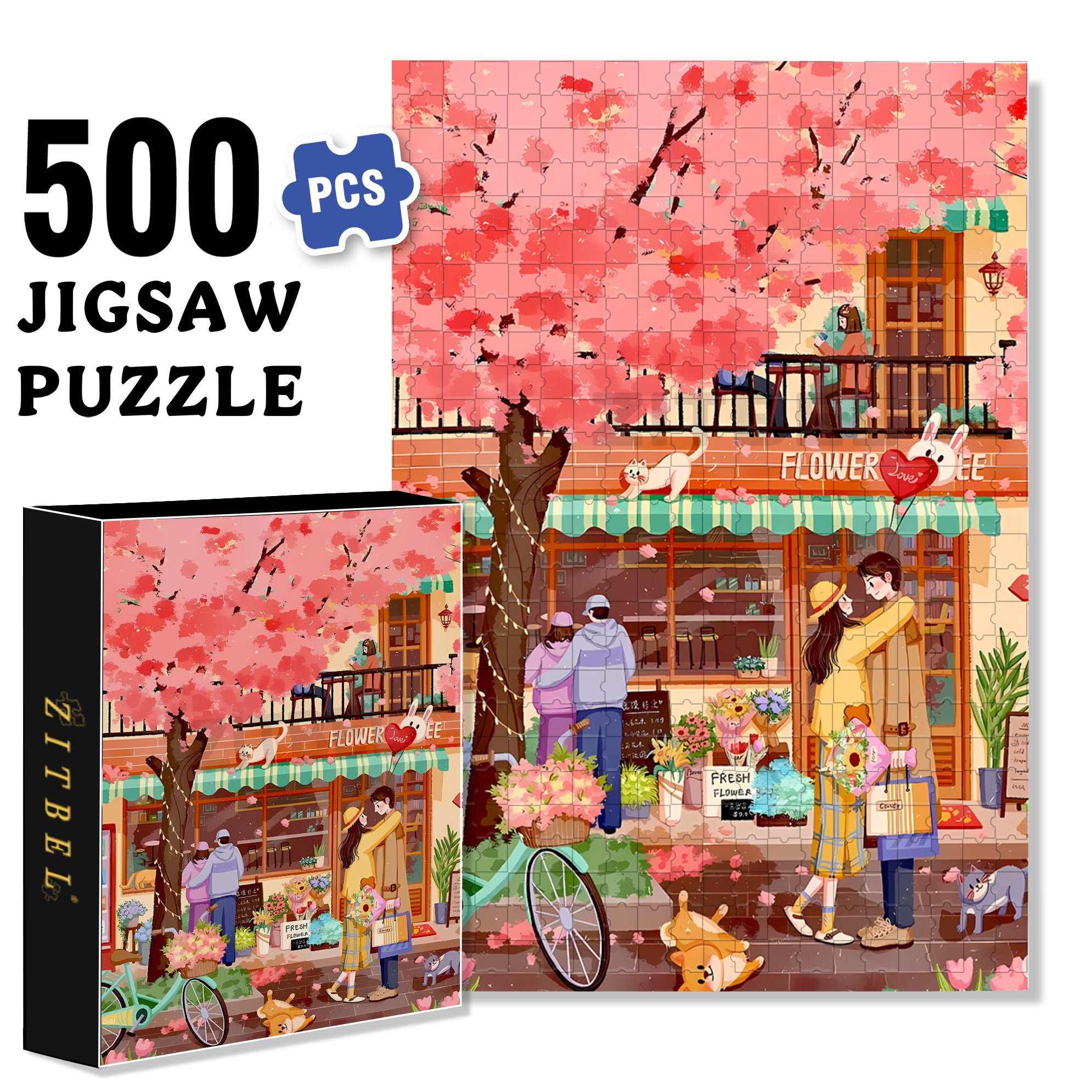 Sweet Love 500pcs/1000pcs Jigsaw Puzzle, Scratch-Resistant, Interactive Family Game & Brain-Boosting DIY Decor, Perfect for Halloween, Christmas & New Year Gifts, Family Puzzle Game