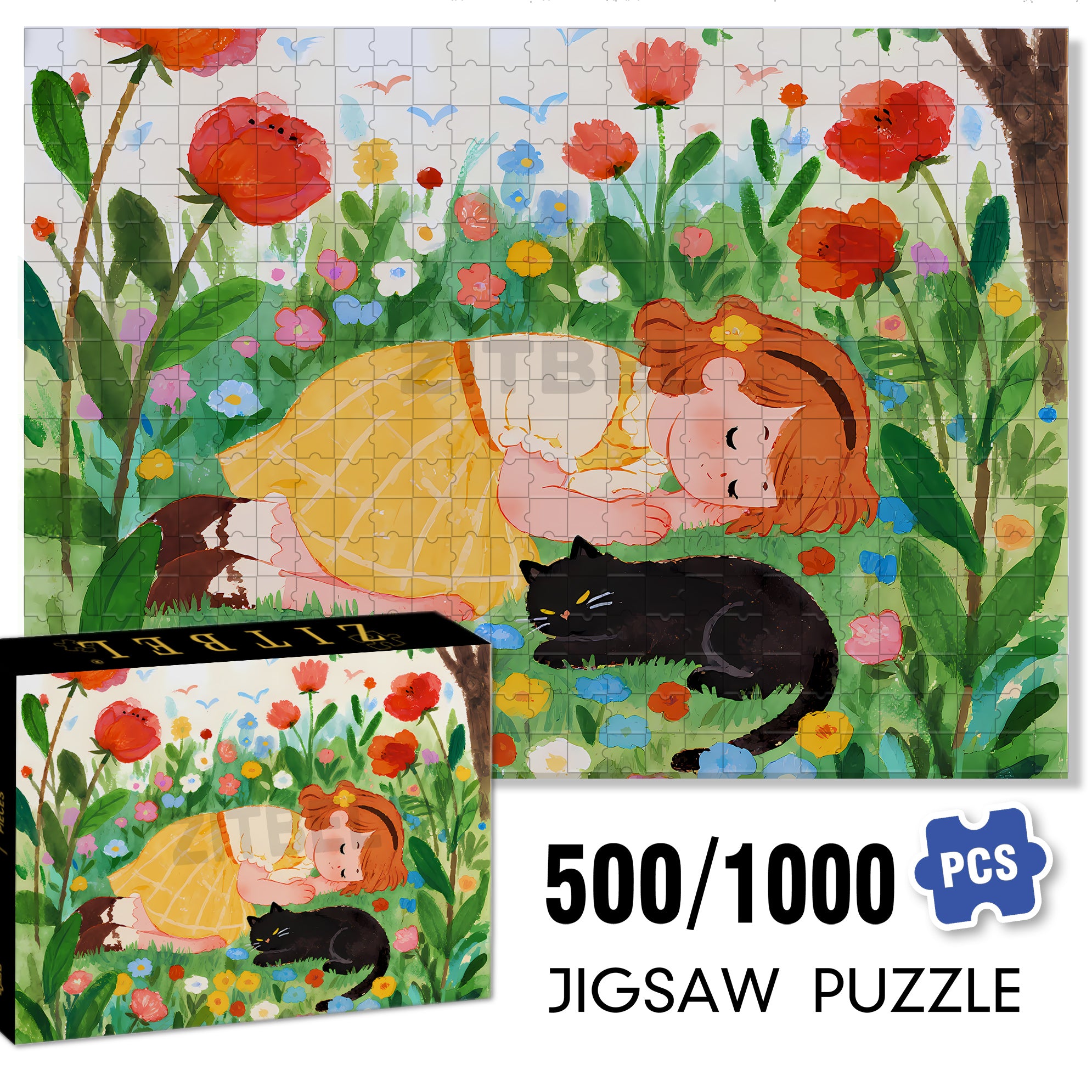 Take A Nap 500pcs/1000pcs Jigsaw Puzzle, Scratch-Resistant, Interactive Family Game & Brain-Boosting DIY Decor, Perfect for Halloween, Christmas & New Year Gifts, Family Puzzle Game