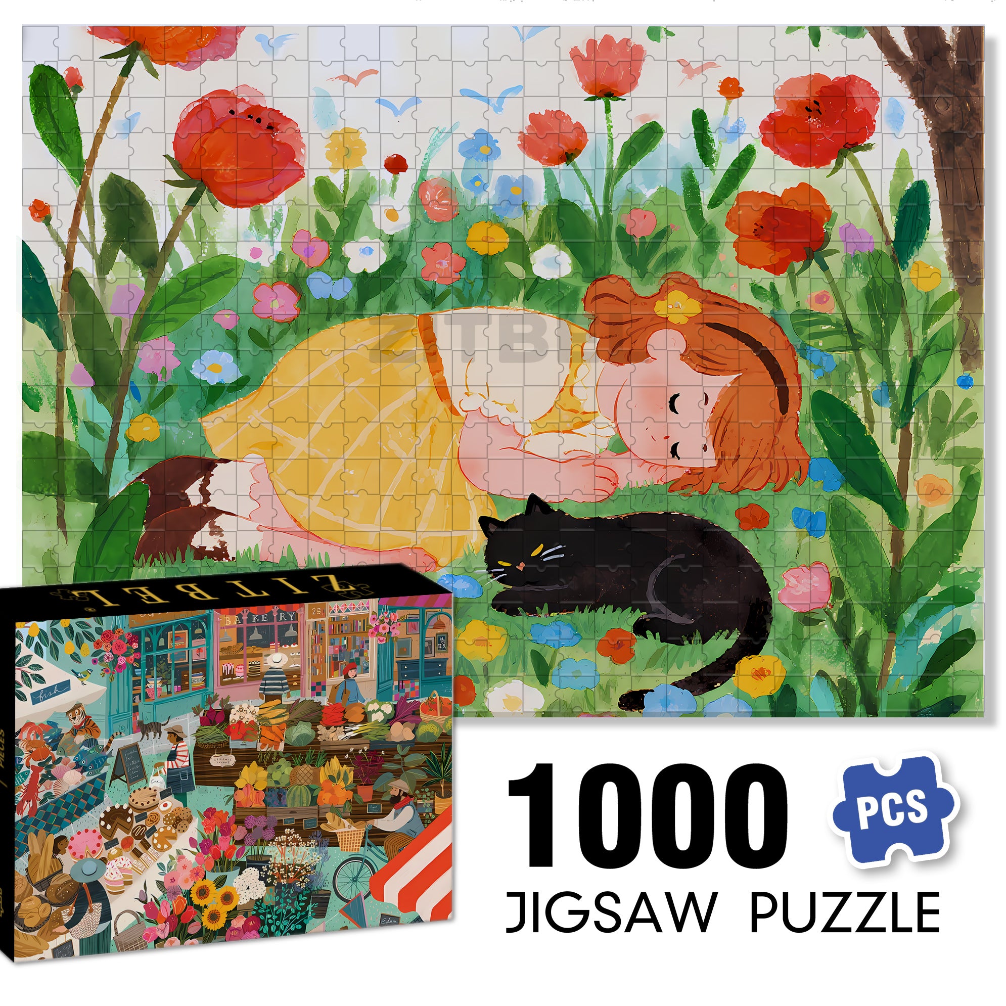 Take A Nap 500pcs/1000pcs Jigsaw Puzzle, Scratch-Resistant, Interactive Family Game & Brain-Boosting DIY Decor, Perfect for Halloween, Christmas & New Year Gifts, Family Puzzle Game
