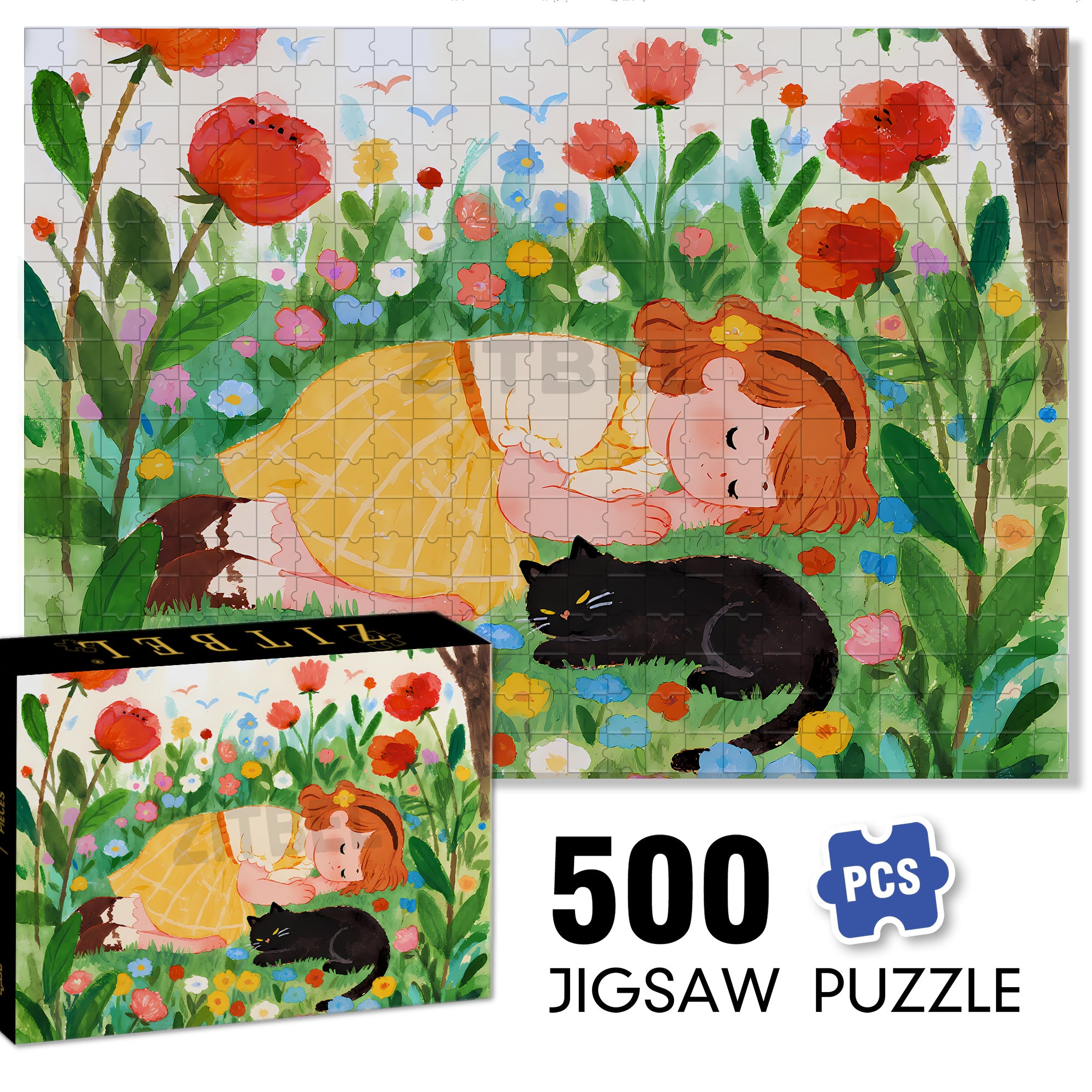 Take A Nap 500pcs/1000pcs Jigsaw Puzzle, Scratch-Resistant, Interactive Family Game & Brain-Boosting DIY Decor, Perfect for Halloween, Christmas & New Year Gifts, Family Puzzle Game