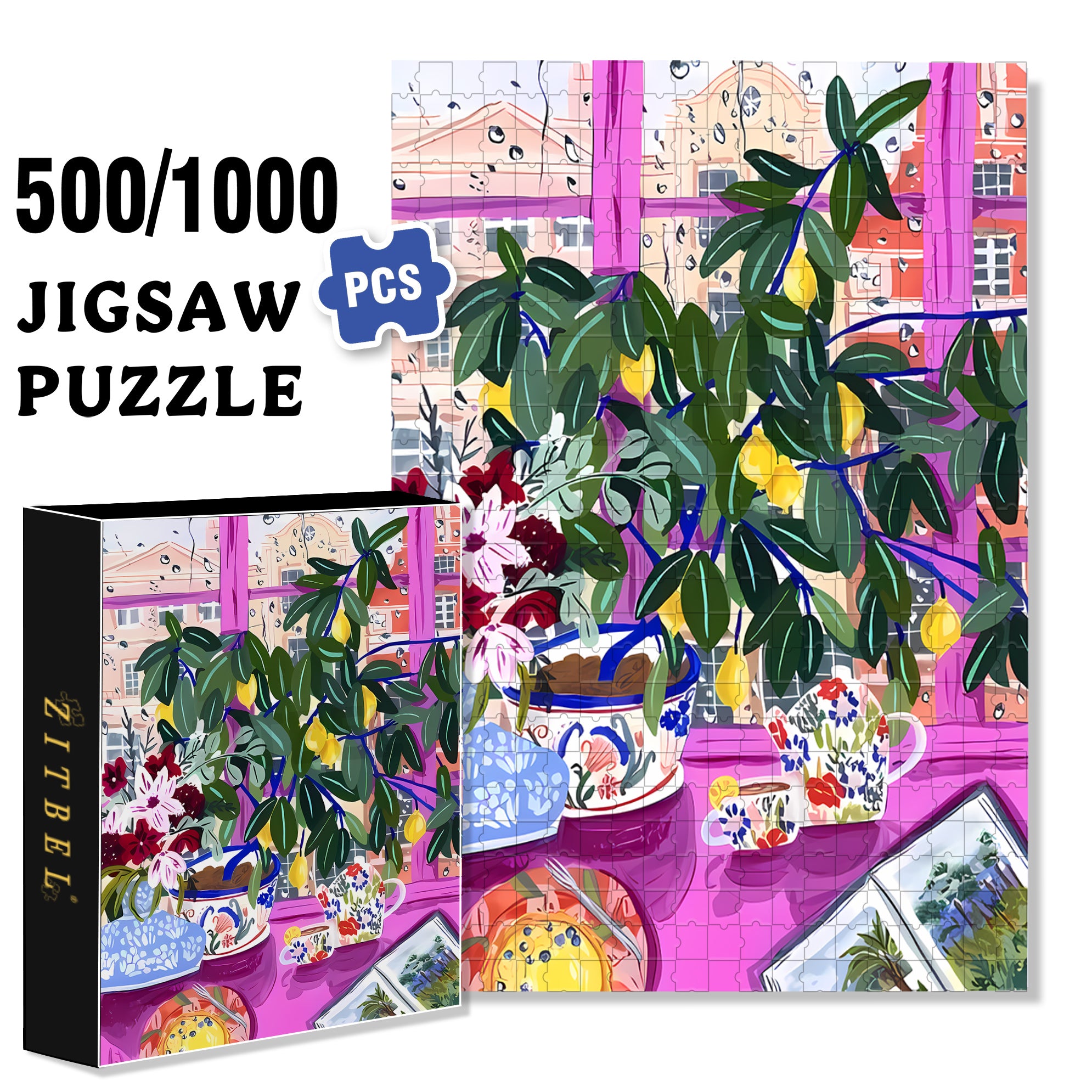 Tea 500pcs/1000pcs Jigsaw Puzzle, Scratch-Resistant, Interactive Family Game & Brain-Boosting DIY Decor, Perfect for Halloween, Christmas & New Year Gifts, Family Puzzle Game