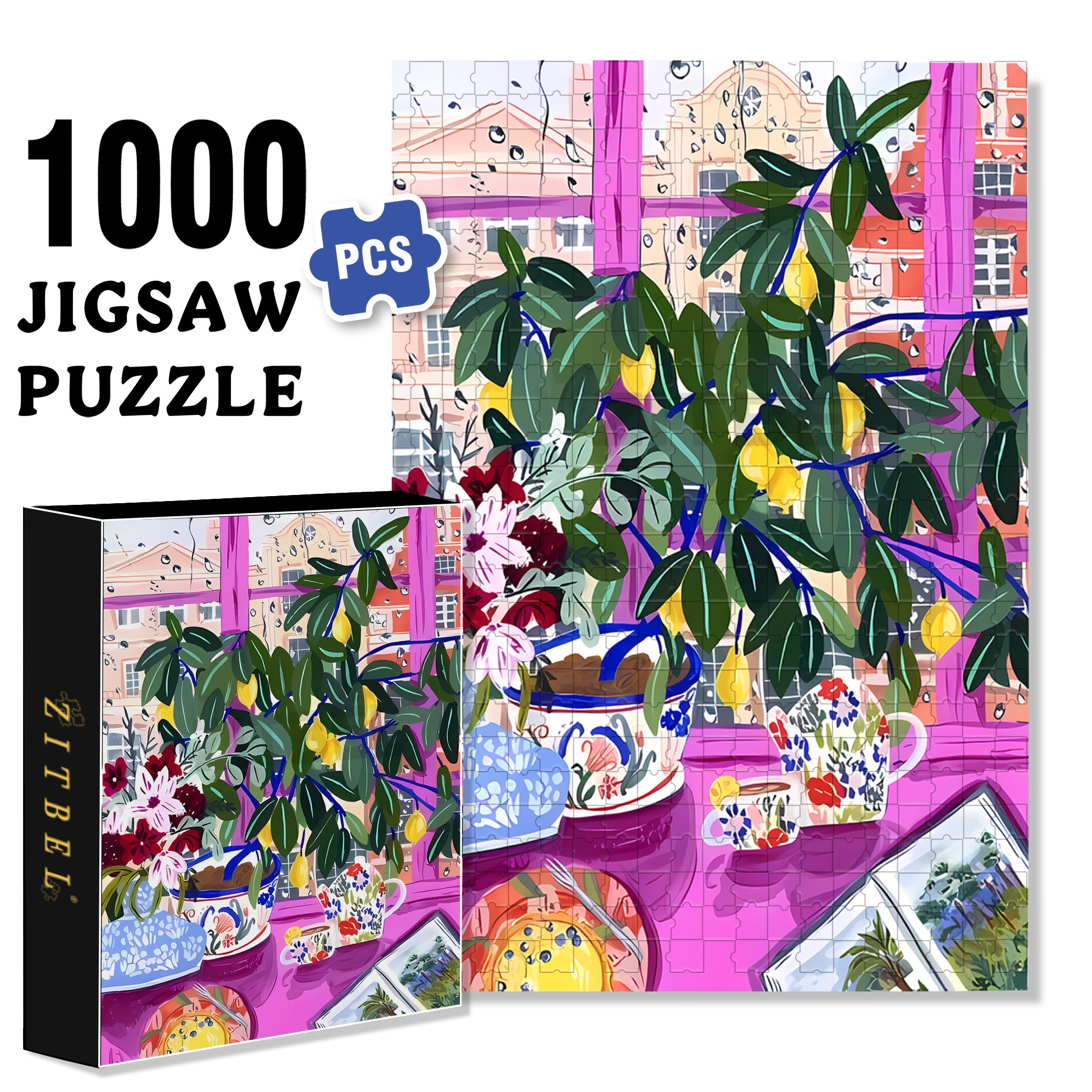Tea 500pcs/1000pcs Jigsaw Puzzle, Scratch-Resistant, Interactive Family Game & Brain-Boosting DIY Decor, Perfect for Halloween, Christmas & New Year Gifts, Family Puzzle Game