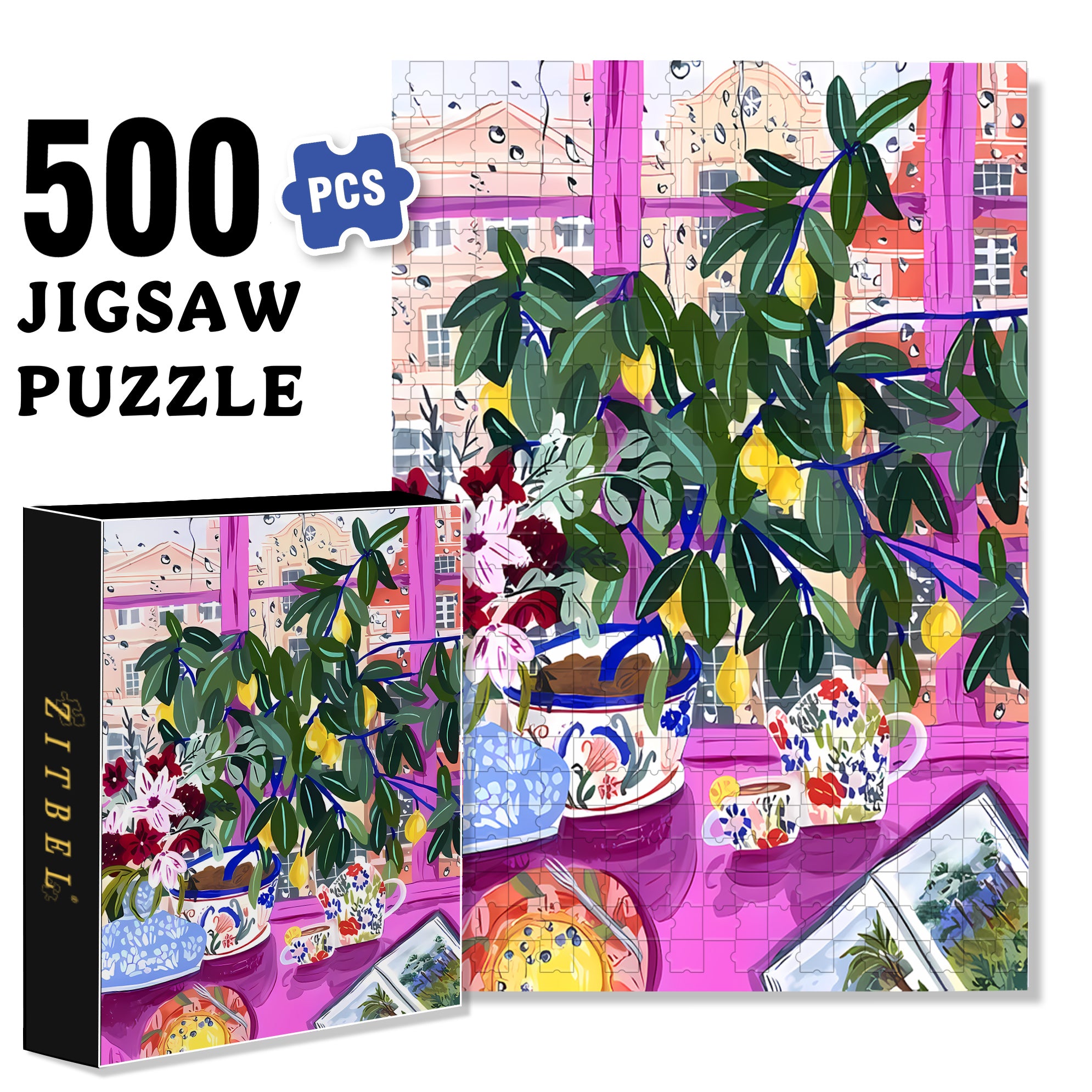 Tea 500pcs/1000pcs Jigsaw Puzzle, Scratch-Resistant, Interactive Family Game & Brain-Boosting DIY Decor, Perfect for Halloween, Christmas & New Year Gifts, Family Puzzle Game