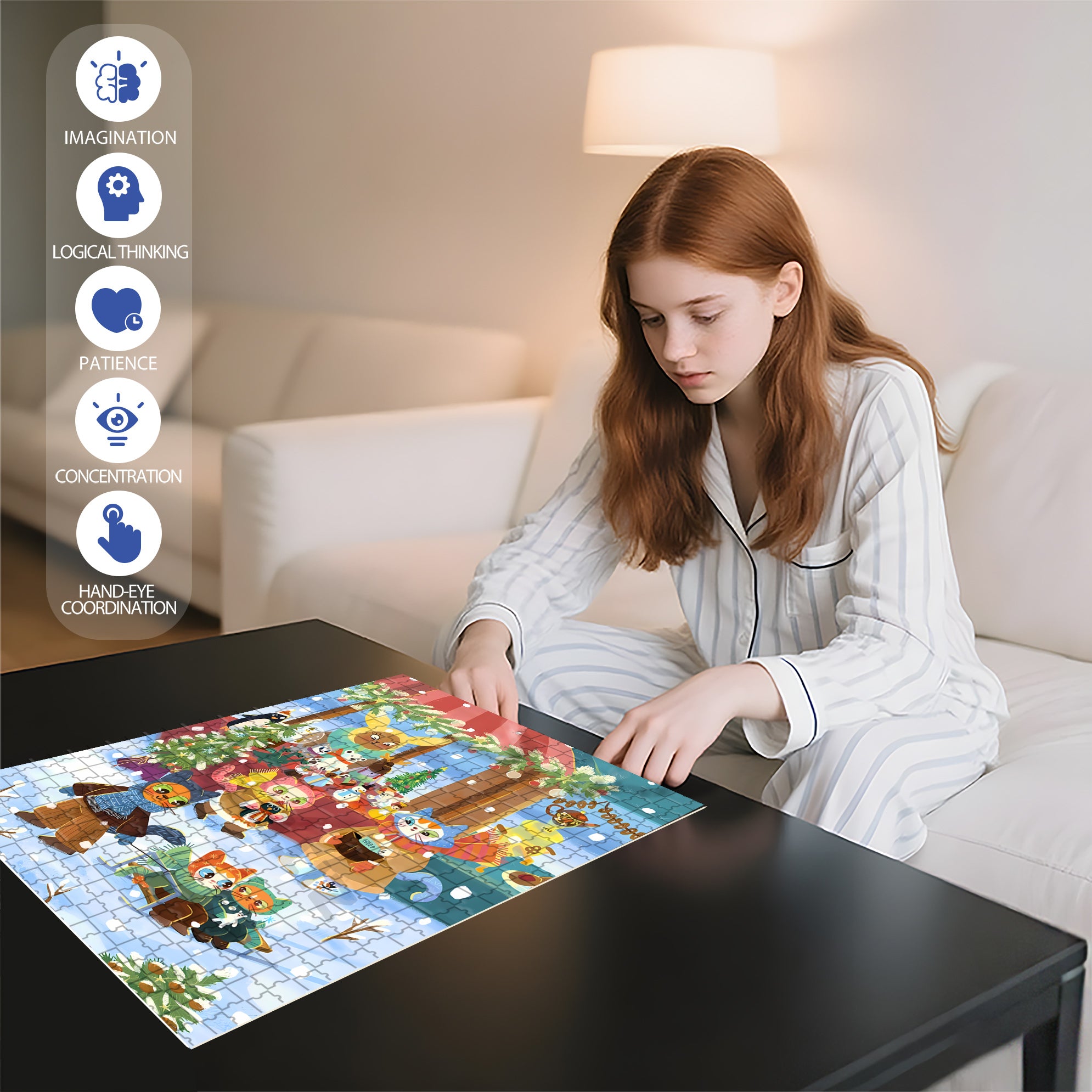 The Cat Celebrates Christmas 500pcs/1000pcs Jigsaw Puzzle, Scratch-Resistant, Interactive Family Game & Brain-Boosting DIY Decor, Perfect for Halloween, Christmas & New Year Gifts, Family Puzzle Game