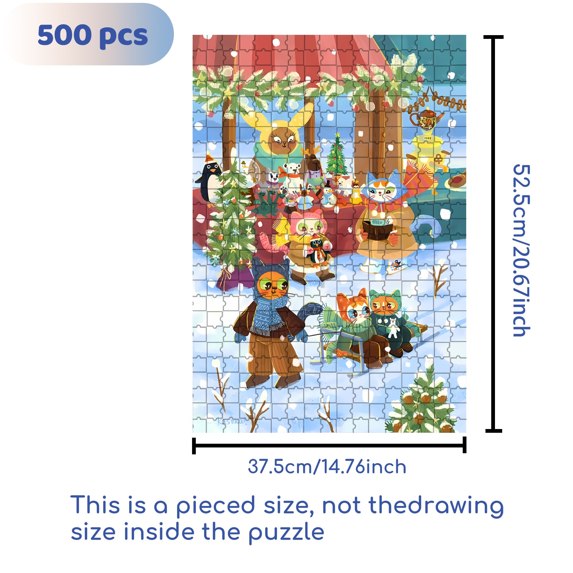The Cat Celebrates Christmas 500pcs/1000pcs Jigsaw Puzzle, Scratch-Resistant, Interactive Family Game & Brain-Boosting DIY Decor, Perfect for Halloween, Christmas & New Year Gifts, Family Puzzle Game