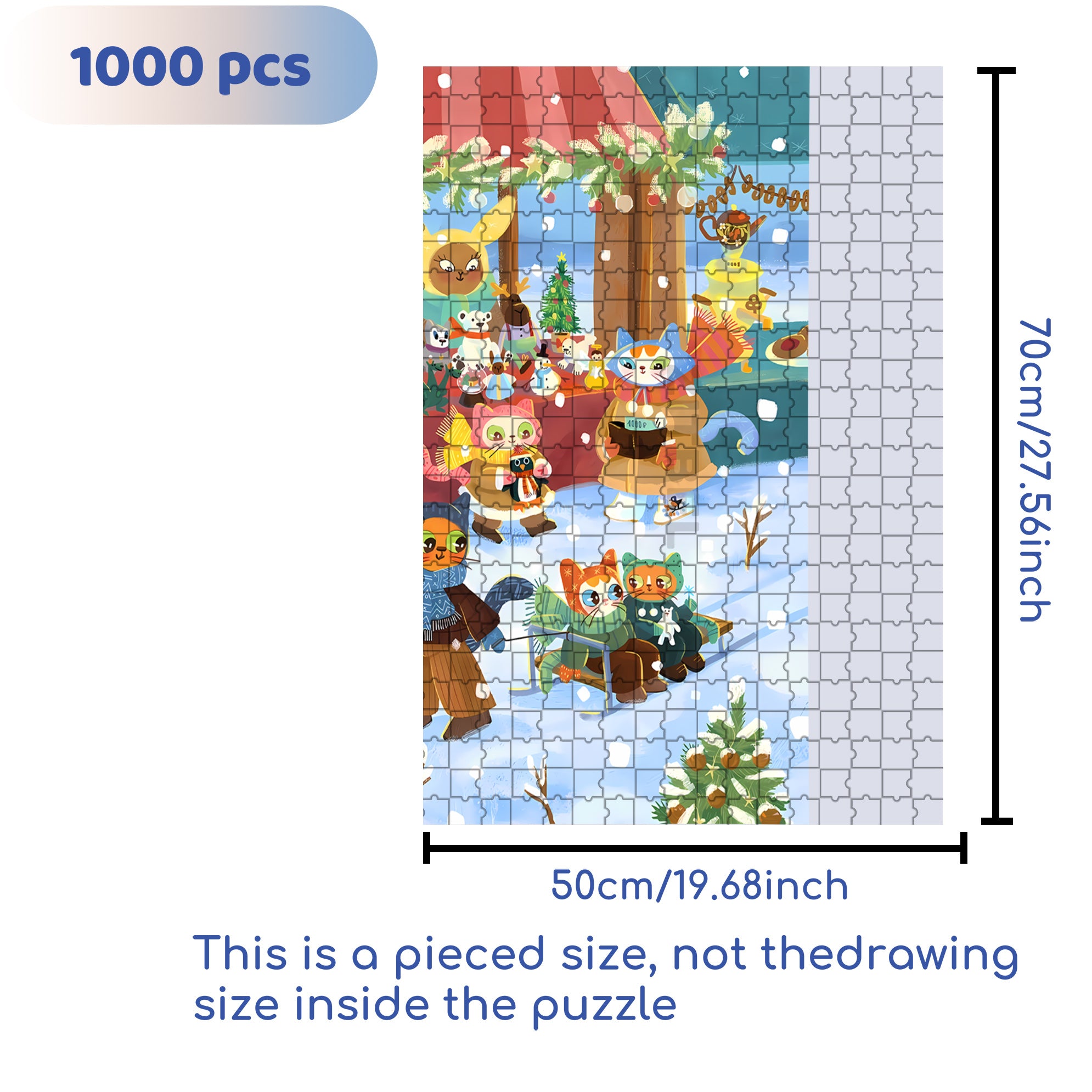 The Cat Celebrates Christmas 500pcs/1000pcs Jigsaw Puzzle, Scratch-Resistant, Interactive Family Game & Brain-Boosting DIY Decor, Perfect for Halloween, Christmas & New Year Gifts, Family Puzzle Game