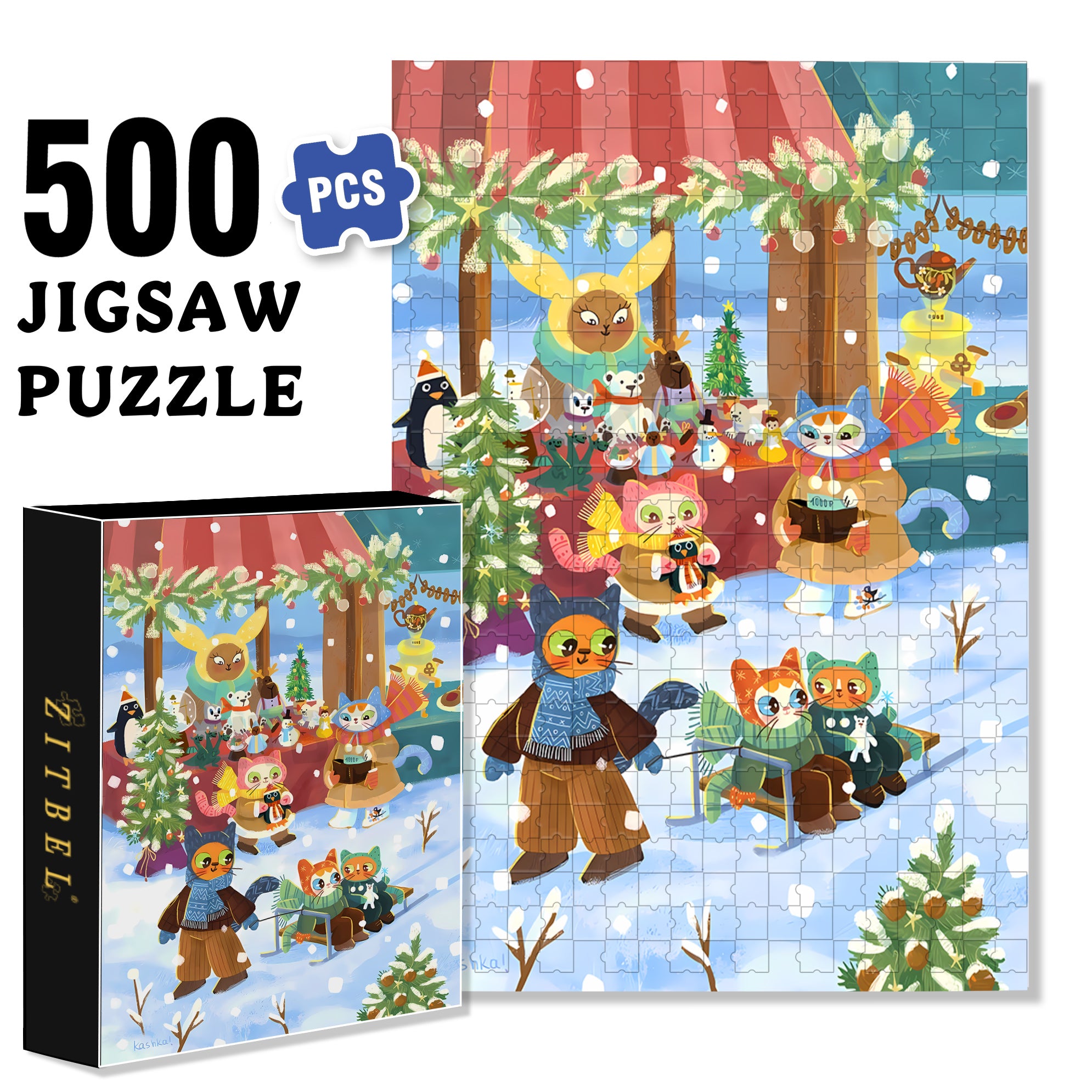 The Cat Celebrates Christmas 500pcs/1000pcs Jigsaw Puzzle, Scratch-Resistant, Interactive Family Game & Brain-Boosting DIY Decor, Perfect for Halloween, Christmas & New Year Gifts, Family Puzzle Game
