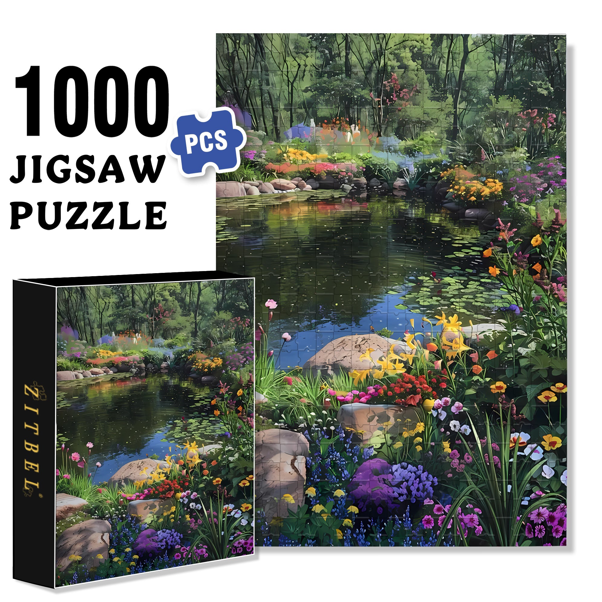 The Pond In Spring 500pcs/1000pcs Jigsaw Puzzle, Scratch-Resistant, Interactive Family Game & Brain-Boosting DIY Decor, Perfect for Halloween, Christmas & New Year Gifts, Family Puzzle Game