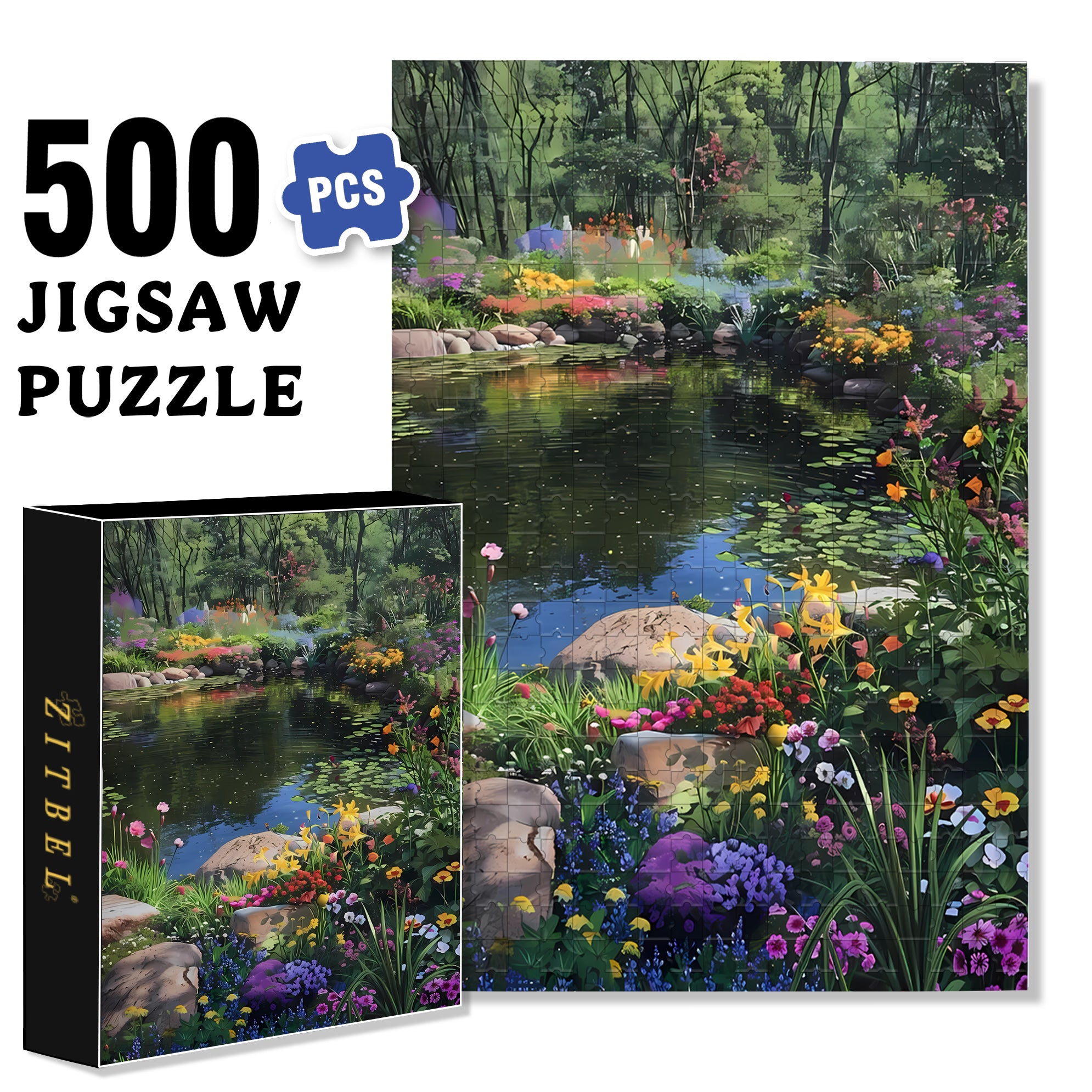 The Pond In Spring 500pcs/1000pcs Jigsaw Puzzle, Scratch-Resistant, Interactive Family Game & Brain-Boosting DIY Decor, Perfect for Halloween, Christmas & New Year Gifts, Family Puzzle Game