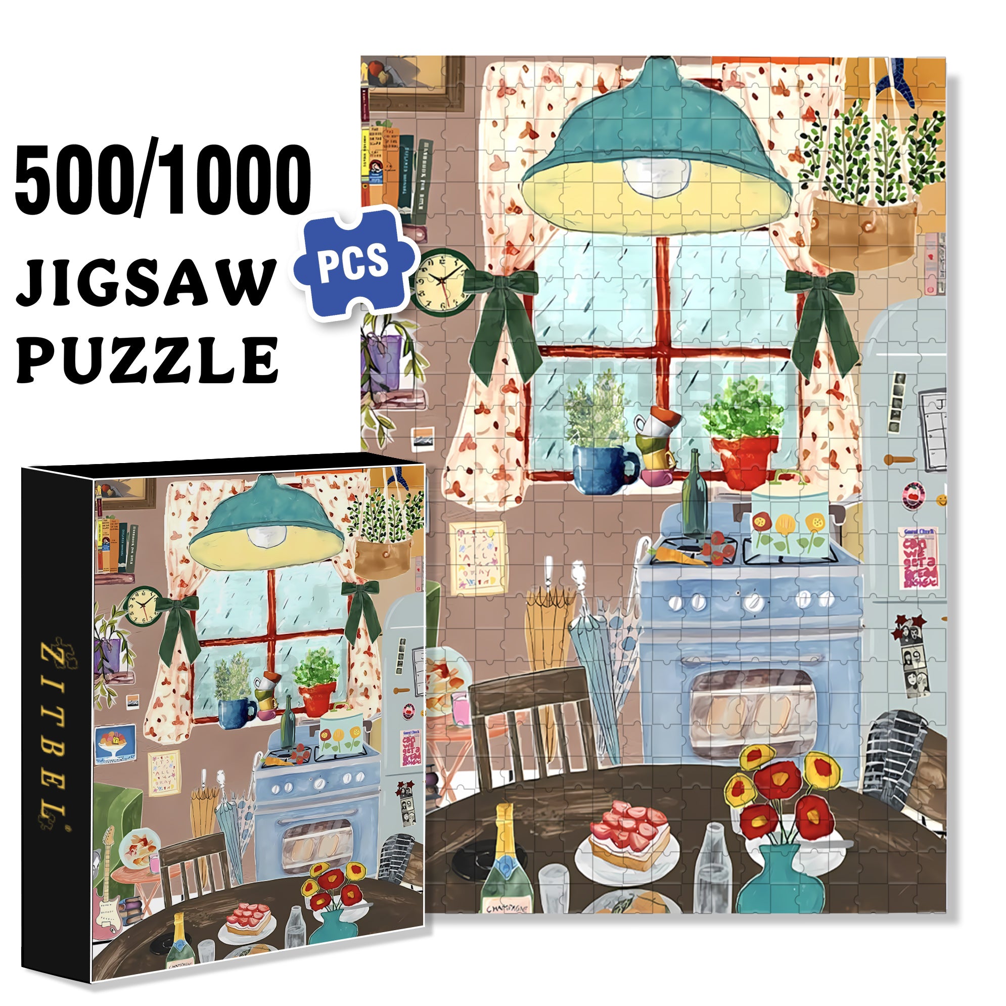 The Rainy Day 500pcs/1000pcs Jigsaw Puzzle, Scratch-Resistant, Interactive Family Game & Brain-Boosting DIY Decor, Perfect for Halloween, Christmas & New Year Gifts, Family Puzzle Game