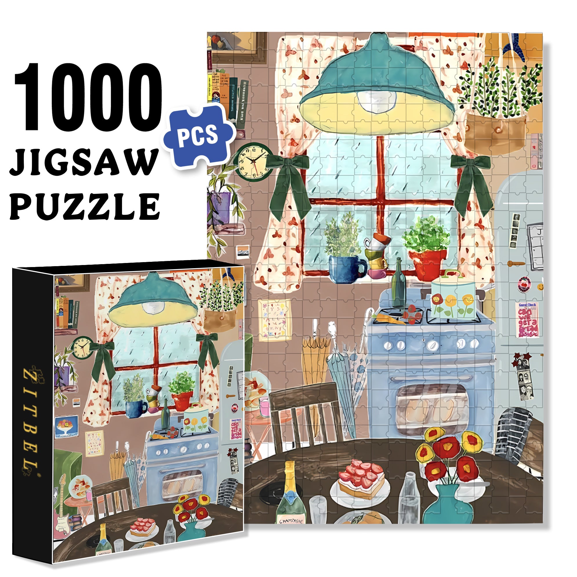 The Rainy Day 500pcs/1000pcs Jigsaw Puzzle, Scratch-Resistant, Interactive Family Game & Brain-Boosting DIY Decor, Perfect for Halloween, Christmas & New Year Gifts, Family Puzzle Game