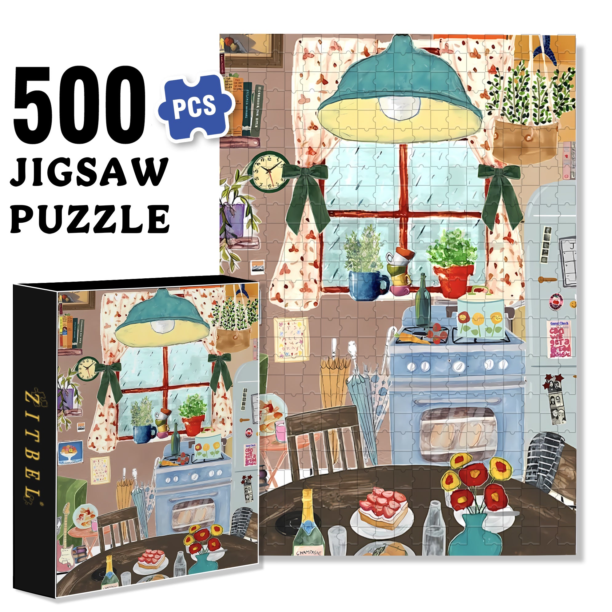 The Rainy Day 500pcs/1000pcs Jigsaw Puzzle, Scratch-Resistant, Interactive Family Game & Brain-Boosting DIY Decor, Perfect for Halloween, Christmas & New Year Gifts, Family Puzzle Game