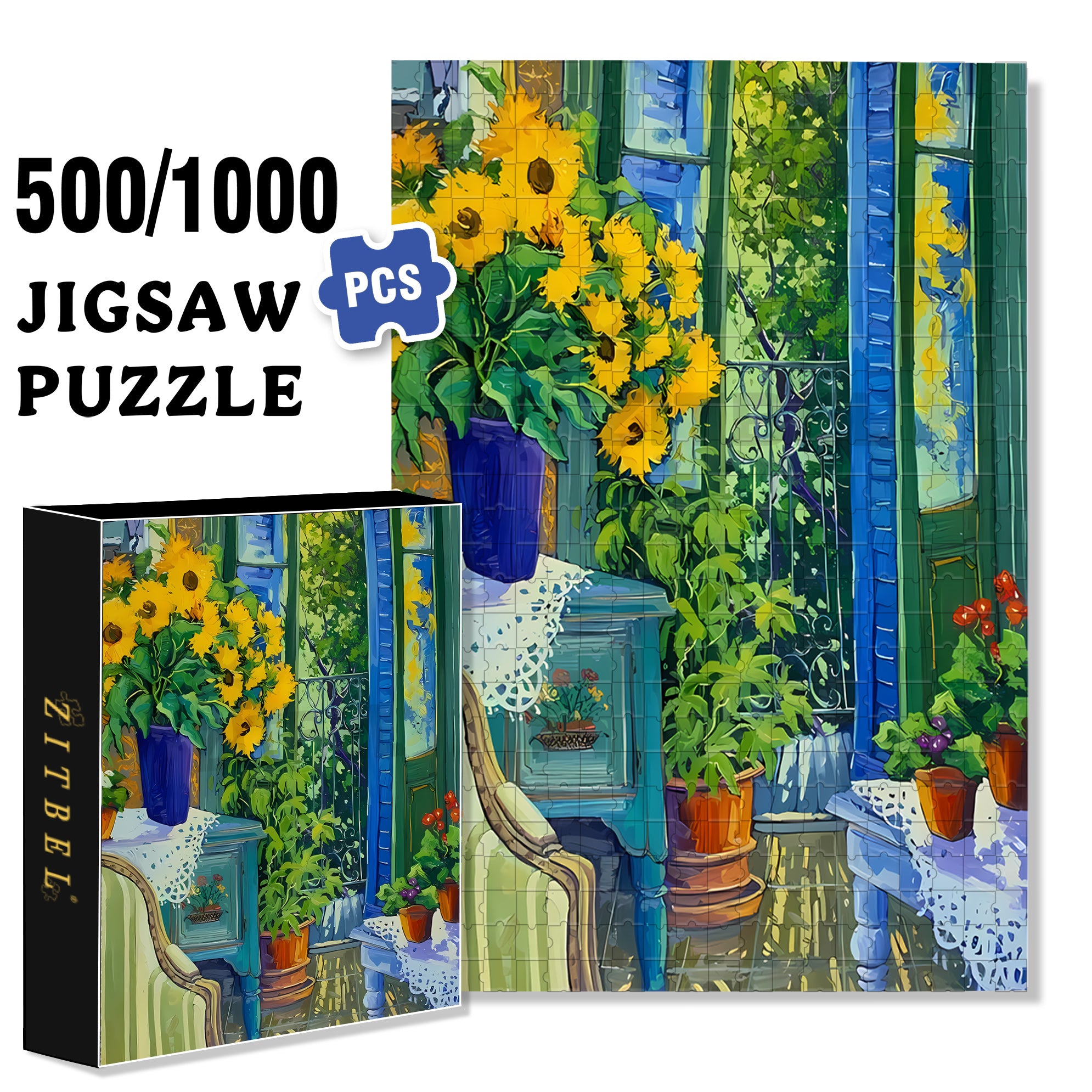 The Summer Of Sunflowers 500pcs/1000pcs Jigsaw Puzzle, Scratch-Resistant, Interactive Family Game & Brain-Boosting DIY Decor, Perfect for Halloween, Christmas & New Year Gifts, Family Puzzle Game
