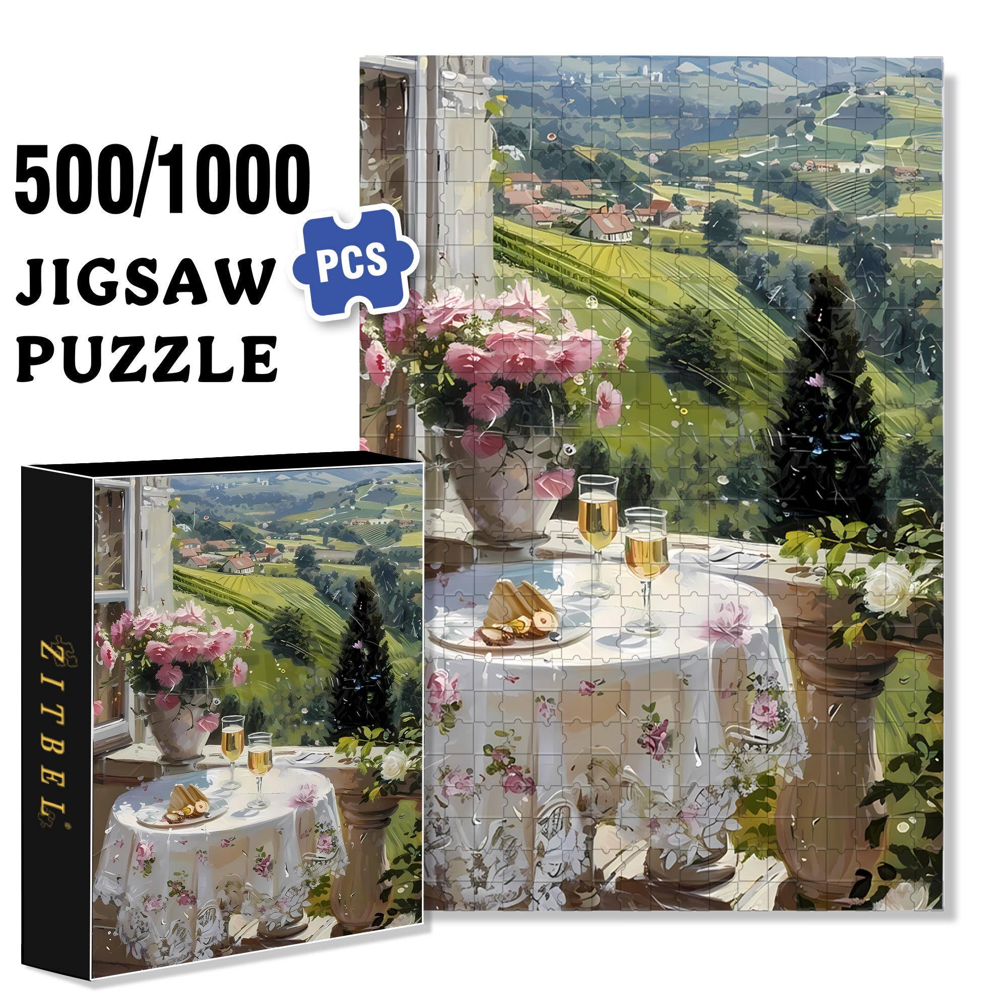 Two Glasses Of Champagne 500pcs/1000pcs Jigsaw Puzzle, Scratch-Resistant, Interactive Family Game & Brain-Boosting DIY Decor, Perfect for Halloween, Christmas & New Year Gifts, Family Puzzle Game