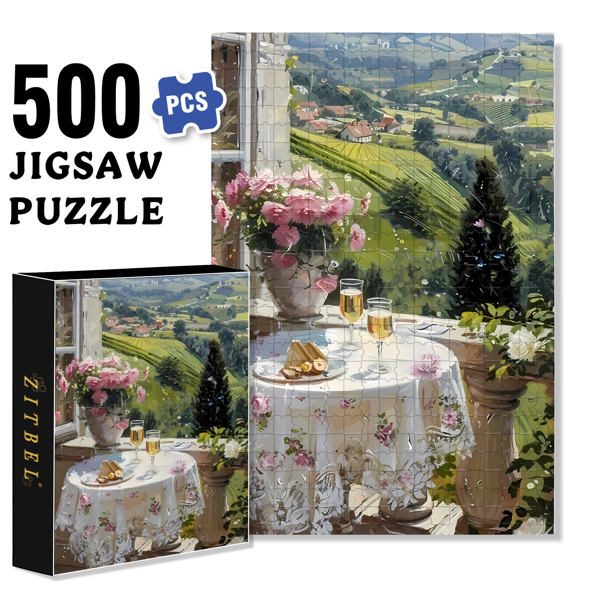 Two Glasses Of Champagne 500pcs/1000pcs Jigsaw Puzzle, Scratch-Resistant, Interactive Family Game & Brain-Boosting DIY Decor, Perfect for Halloween, Christmas & New Year Gifts, Family Puzzle Game