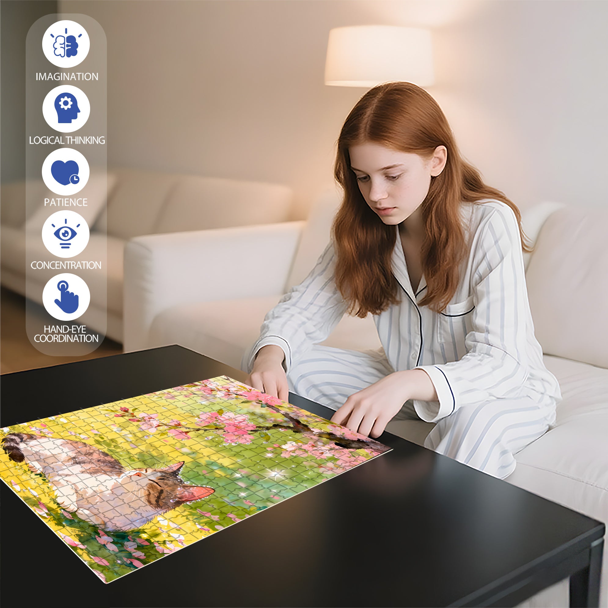 Under The Peach Blossom Tree 500pcs/1000pcs Jigsaw Puzzle, Scratch-Resistant, Interactive Family Game & Brain-Boosting DIY Decor, Perfect for Halloween, Christmas & New Year Gifts, Family Puzzle Game