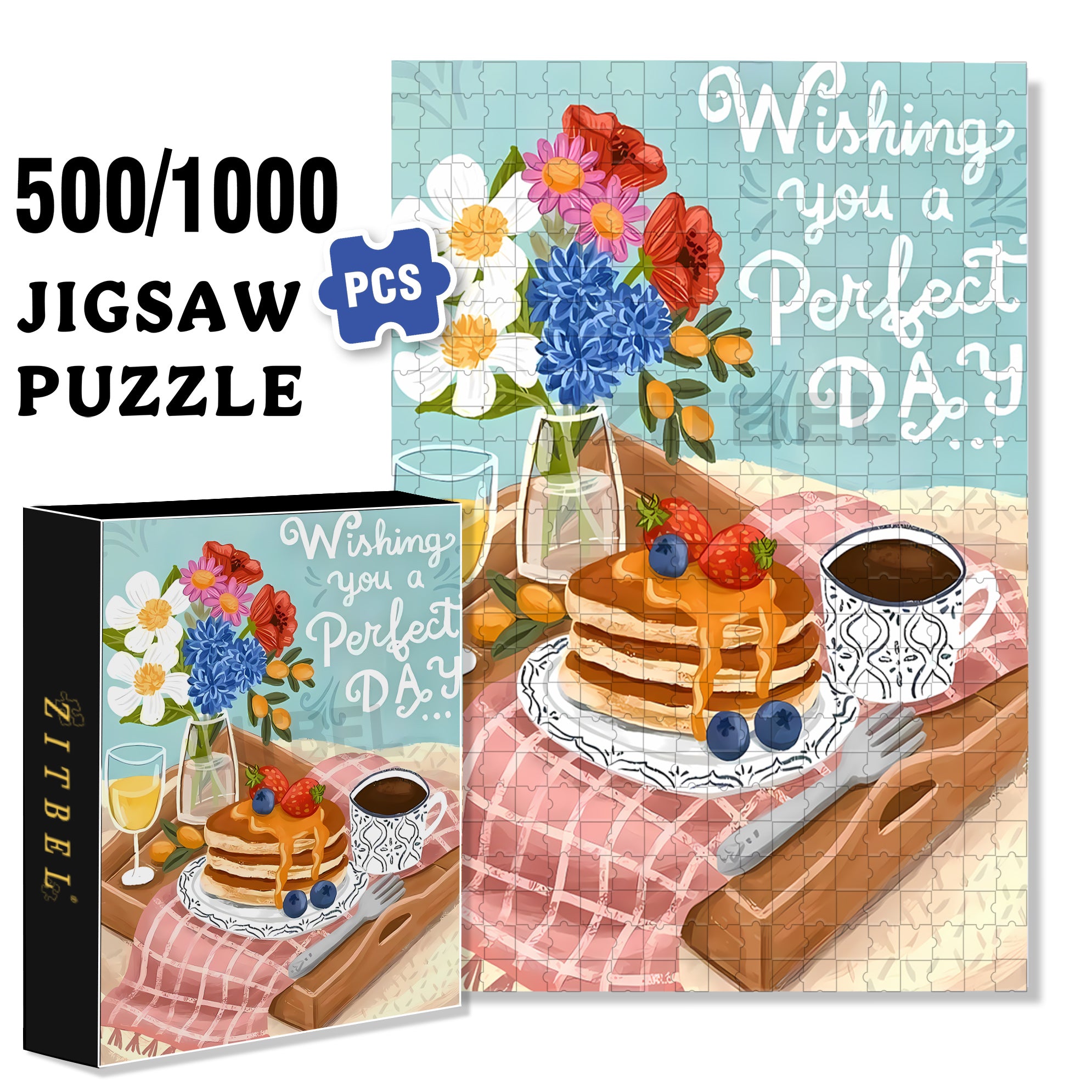 A Perfect Day 500pcs/1000pcs Jigsaw Puzzle, Scratch-Resistant, Interactive Family Game & Brain-Boosting DIY Decor, Perfect for Halloween, Christmas & New Year Gifts, Family Puzzle Game
