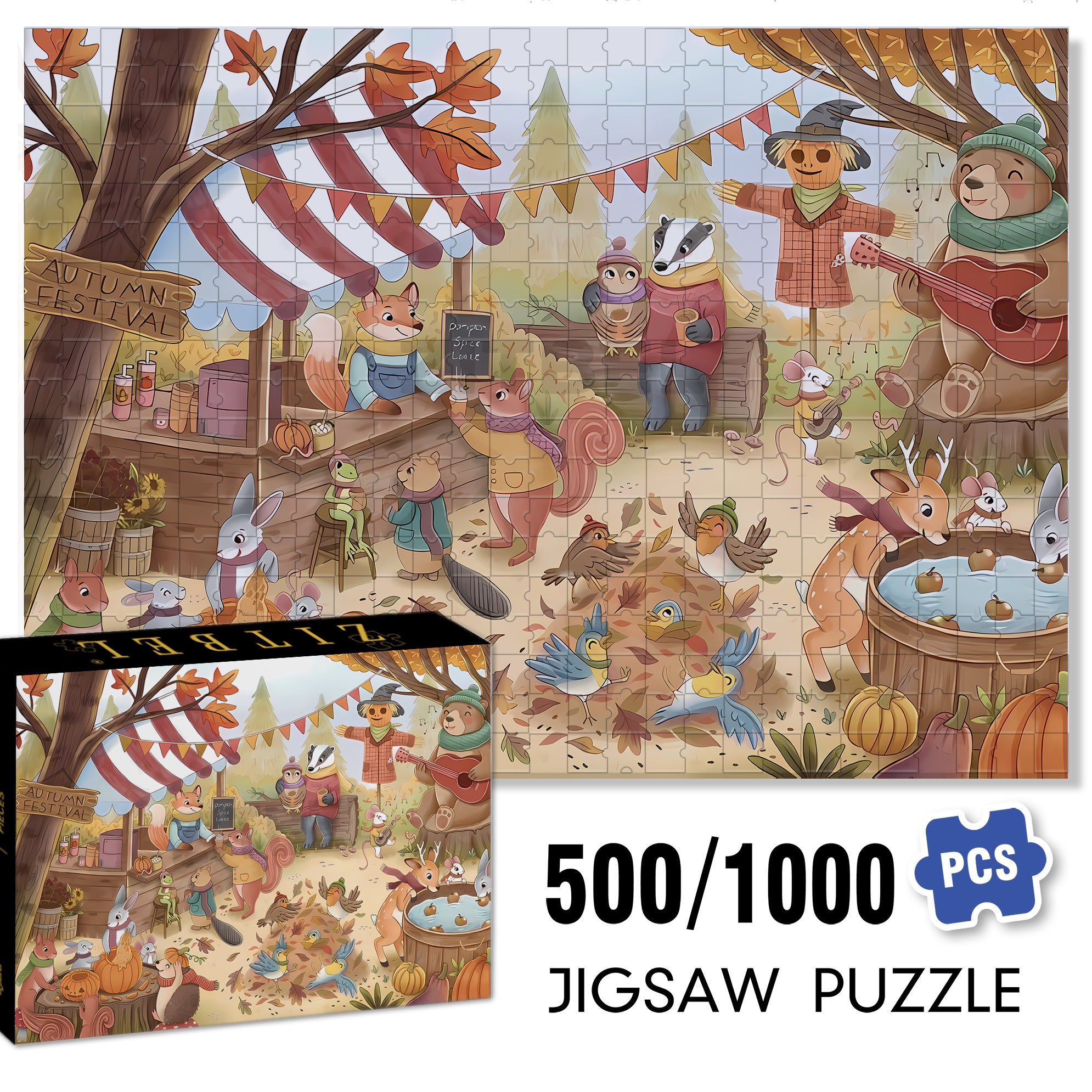 Autumn Festival 500pcs/1000pcs Jigsaw Puzzle, Scratch-Resistant, Interactive Family Game & Brain-Boosting DIY Decor, Perfect for Halloween, Christmas & New Year Gifts, Family Puzzle Game