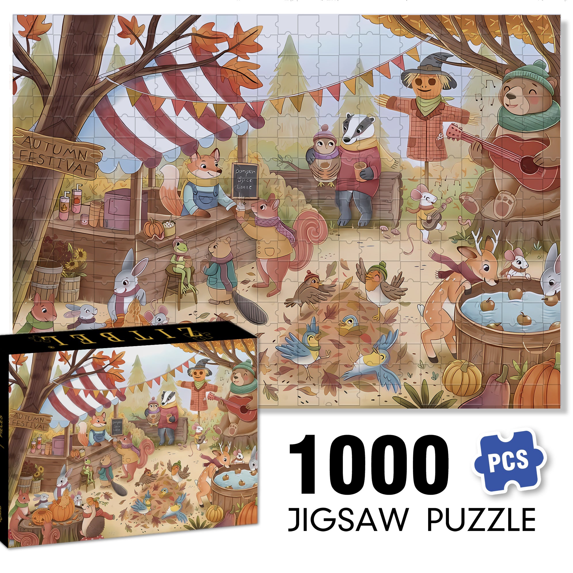 Autumn Festival 500pcs/1000pcs Jigsaw Puzzle, Scratch-Resistant, Interactive Family Game & Brain-Boosting DIY Decor, Perfect for Halloween, Christmas & New Year Gifts, Family Puzzle Game